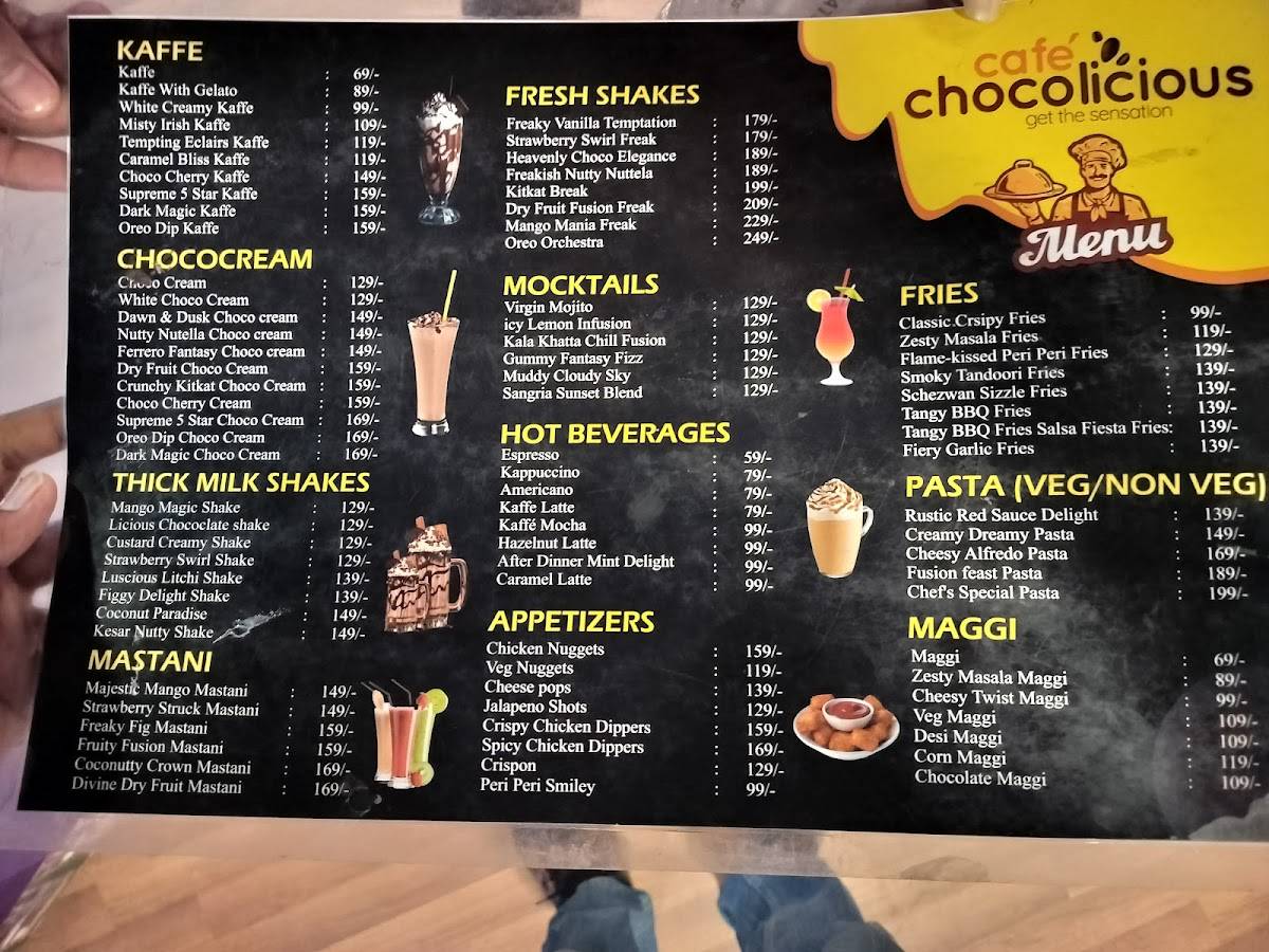 Cafe Chocolicious cafe - Best Cafe in Hubli (Pizza/Pasta/Burger/Sandwich/Apatizers/Shakes/Coffee) menu