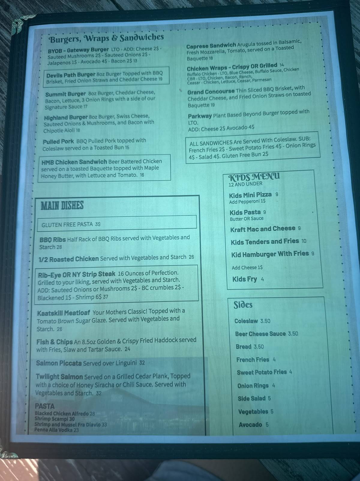 Menu at Hunter Mountain Brewery restaurant, Hunter, New York
