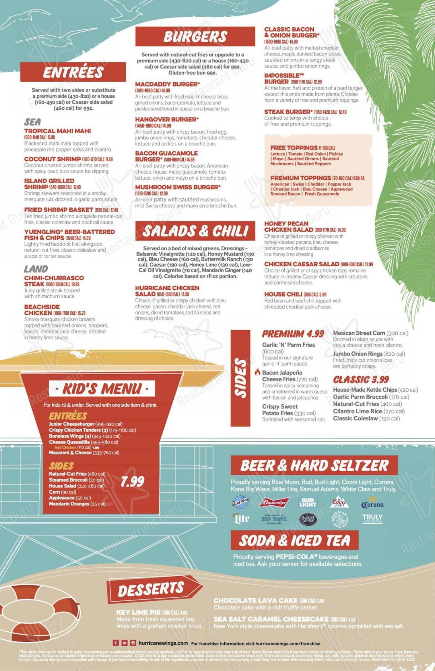 Menu at Hurricane Dockside GrillTavares restaurant, Tavares