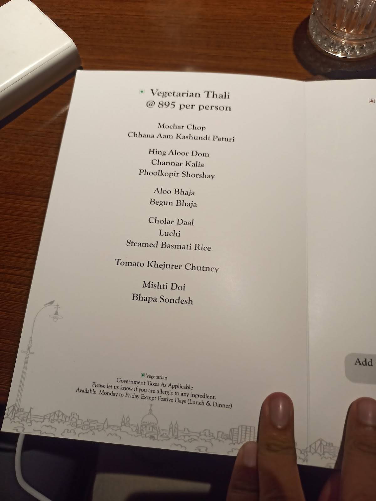 Oh! Calcutta Hyderabad menu