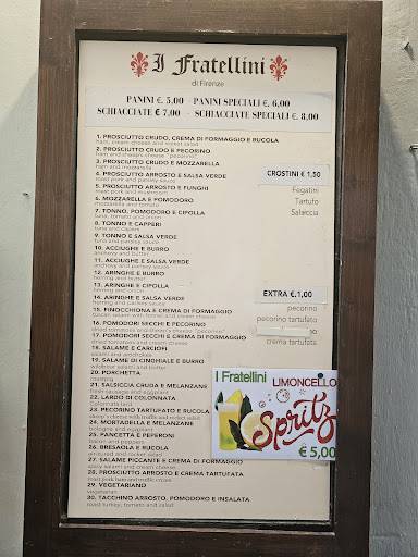 Menu di I Fratellini | Panini e Schiacciate dal 1875 
