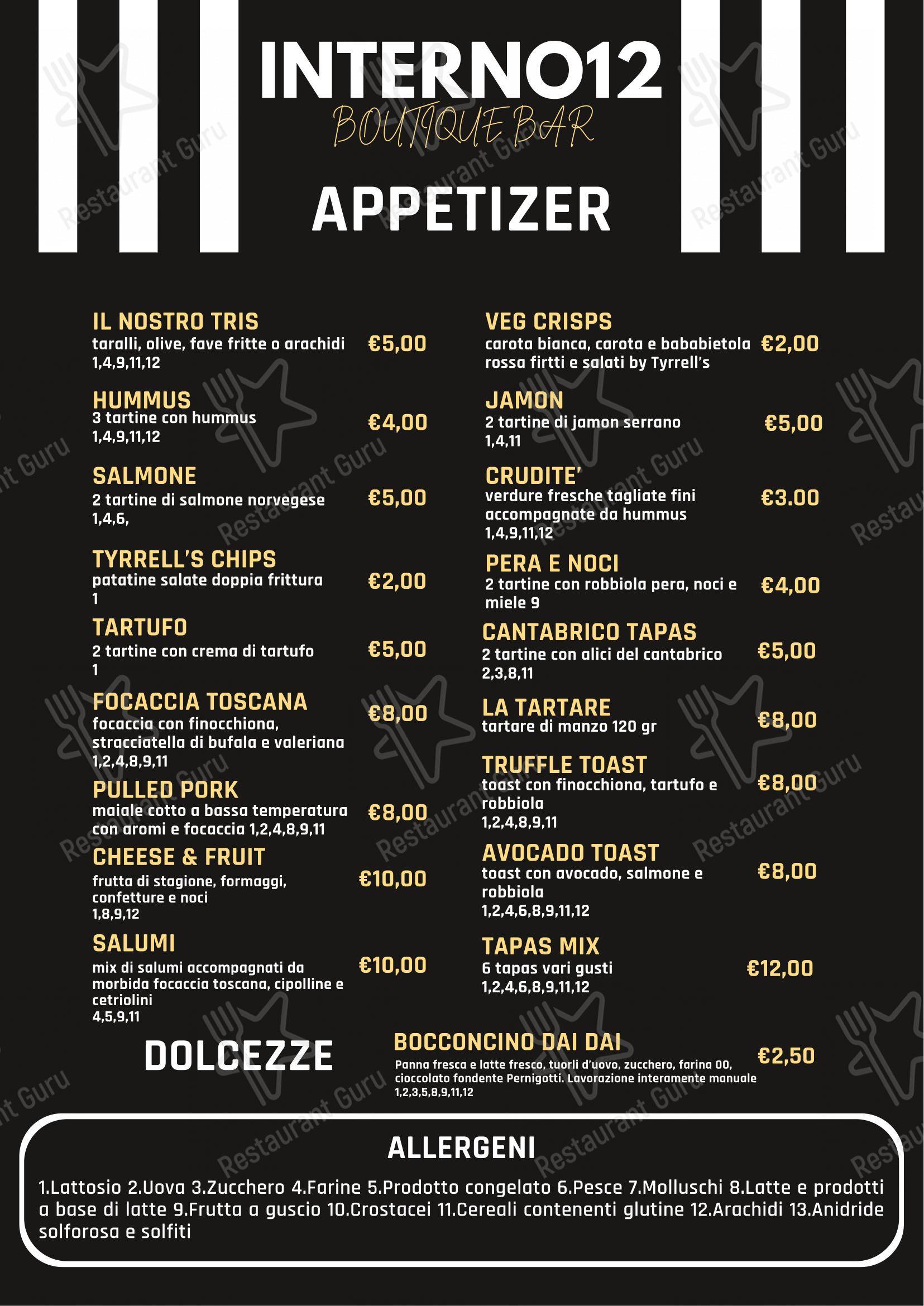 Menu per Interno12 pub & bar