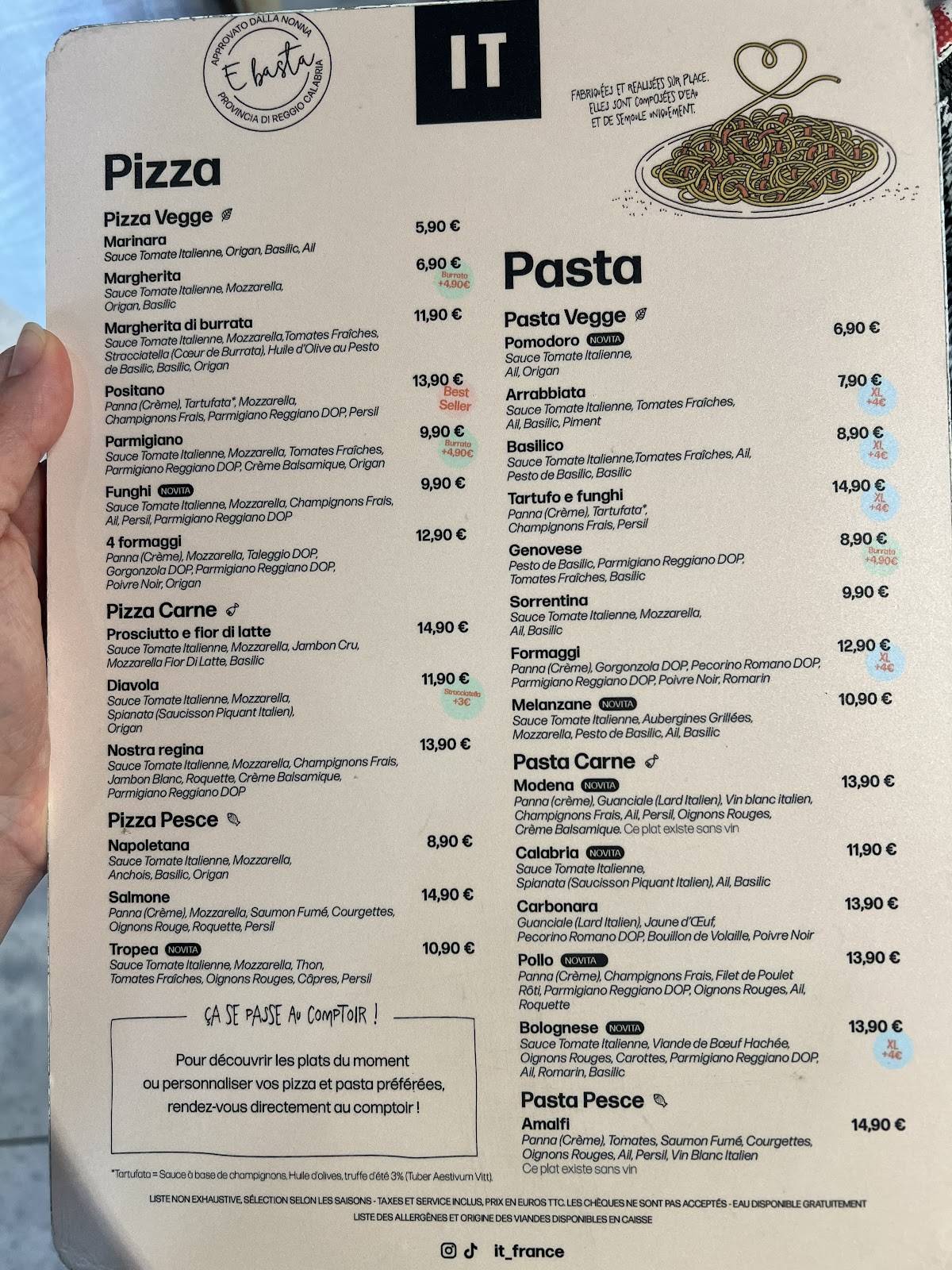 Menu de It - Italian Trattoria Rouen