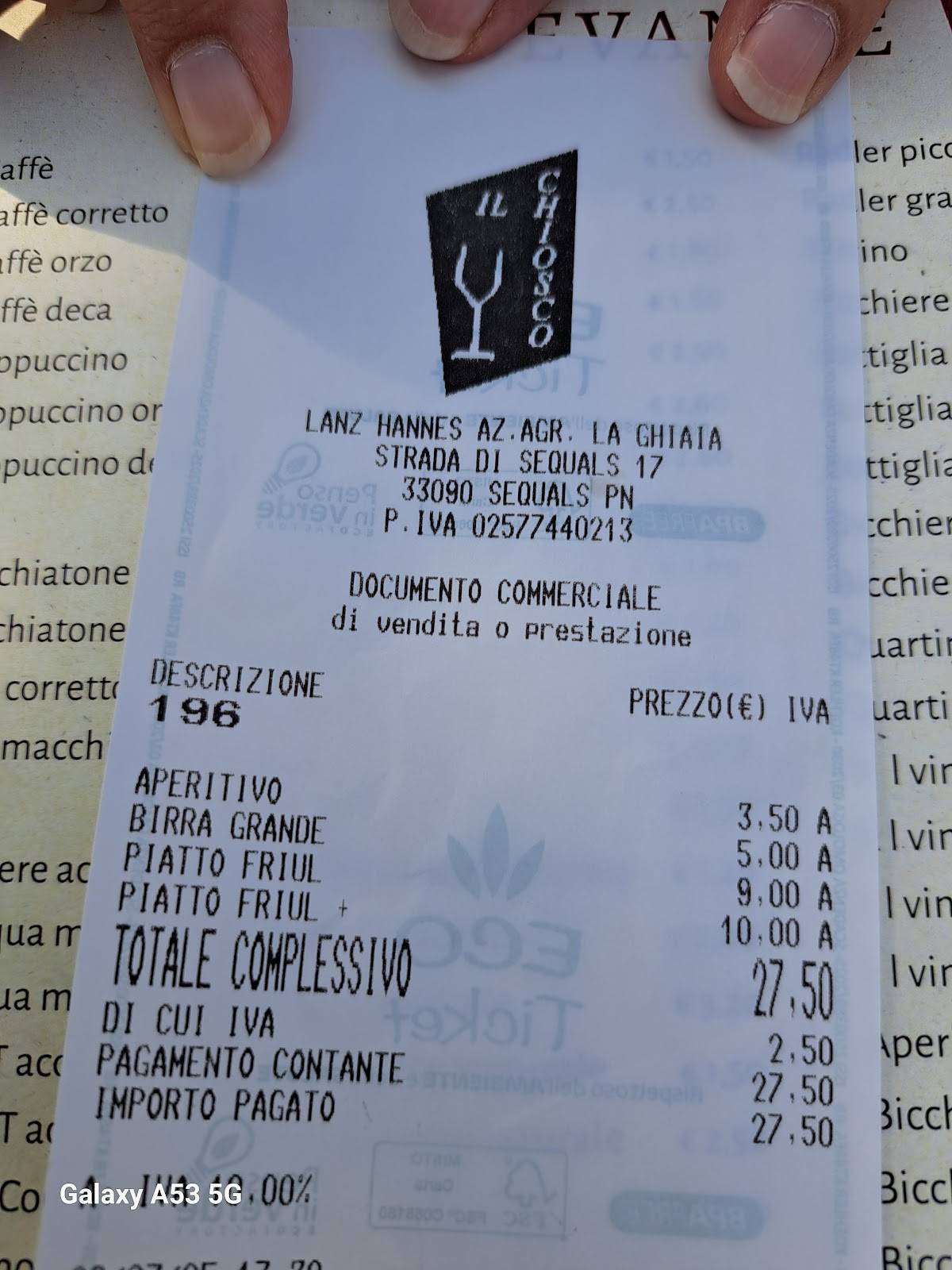 Menu di Il CHIOSCO - Sosta e Shop - Sequals 