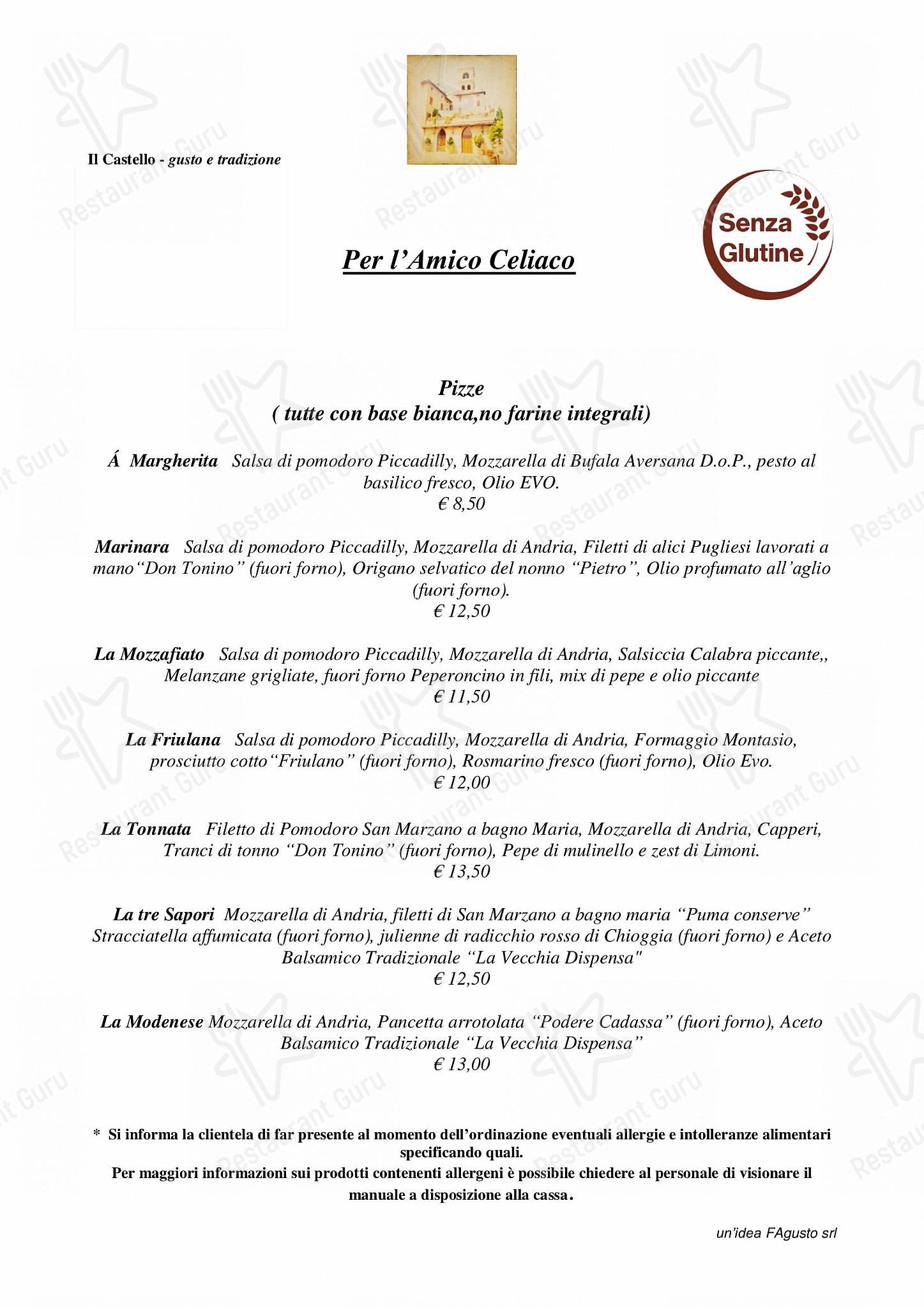 Takeaway Menu per Ristorante Il Castello in Castelvetro di Modena