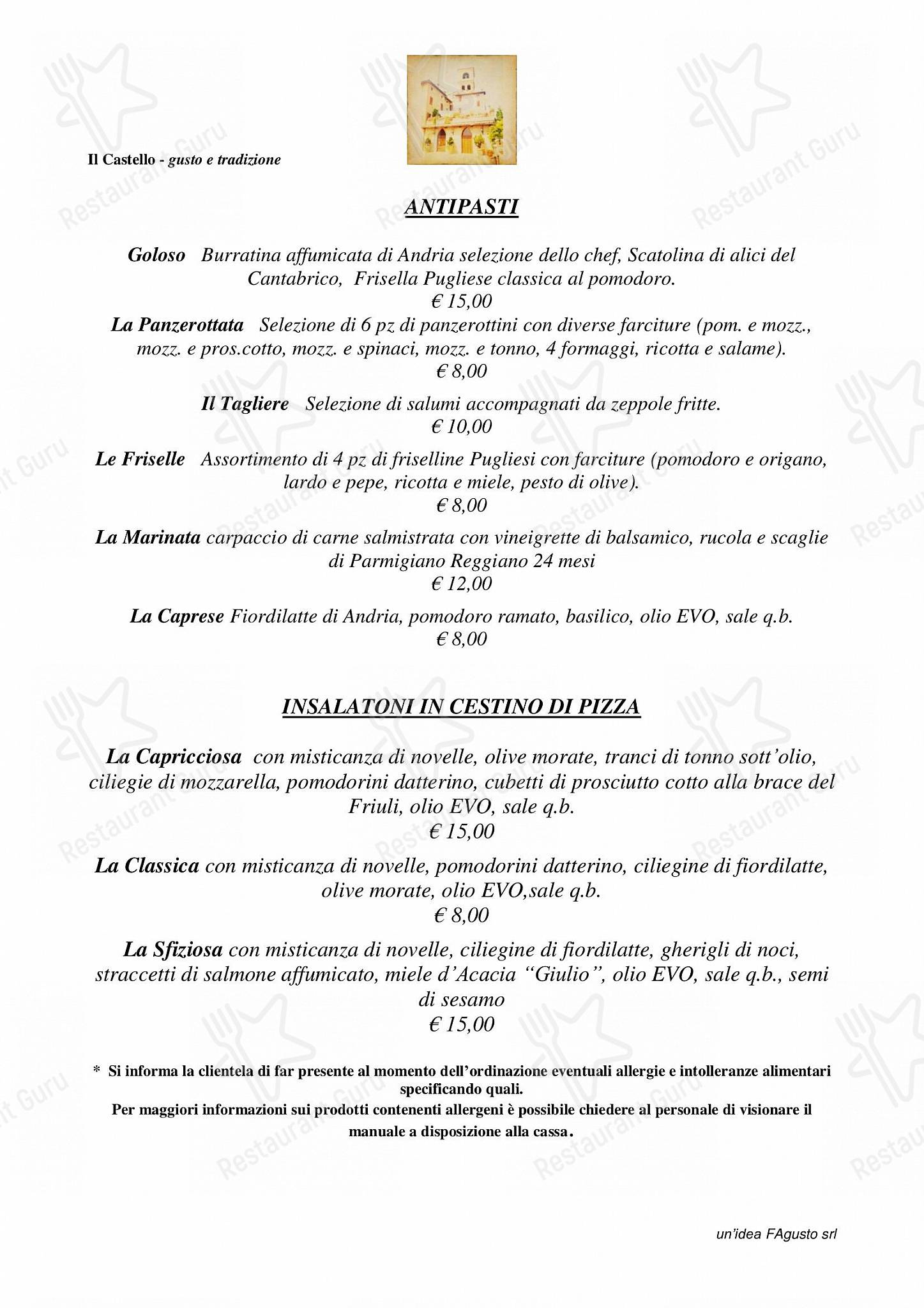 Takeaway Menu per Ristorante Il Castello in Castelvetro di Modena