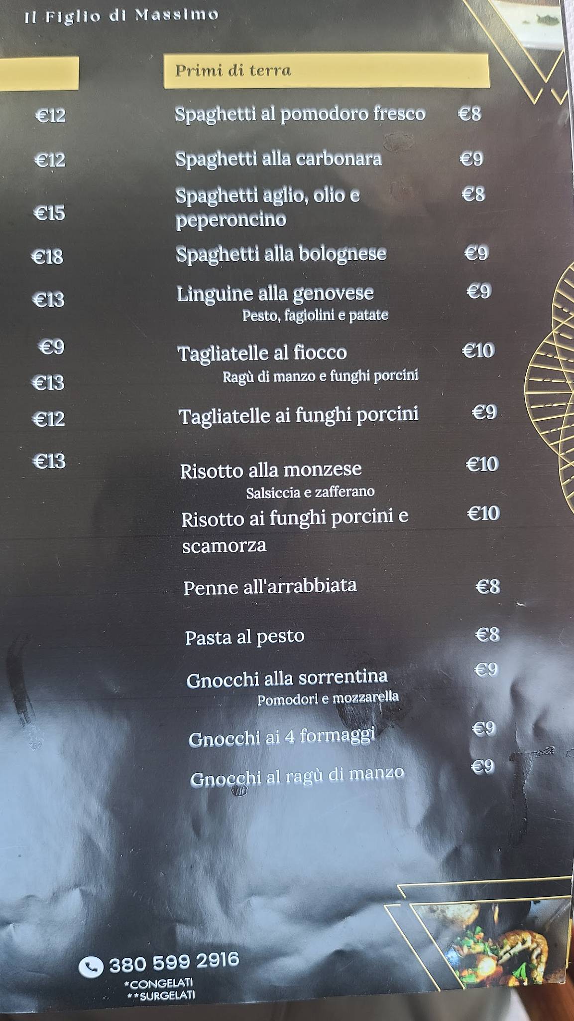 Menu di Il Figlio di Massimo