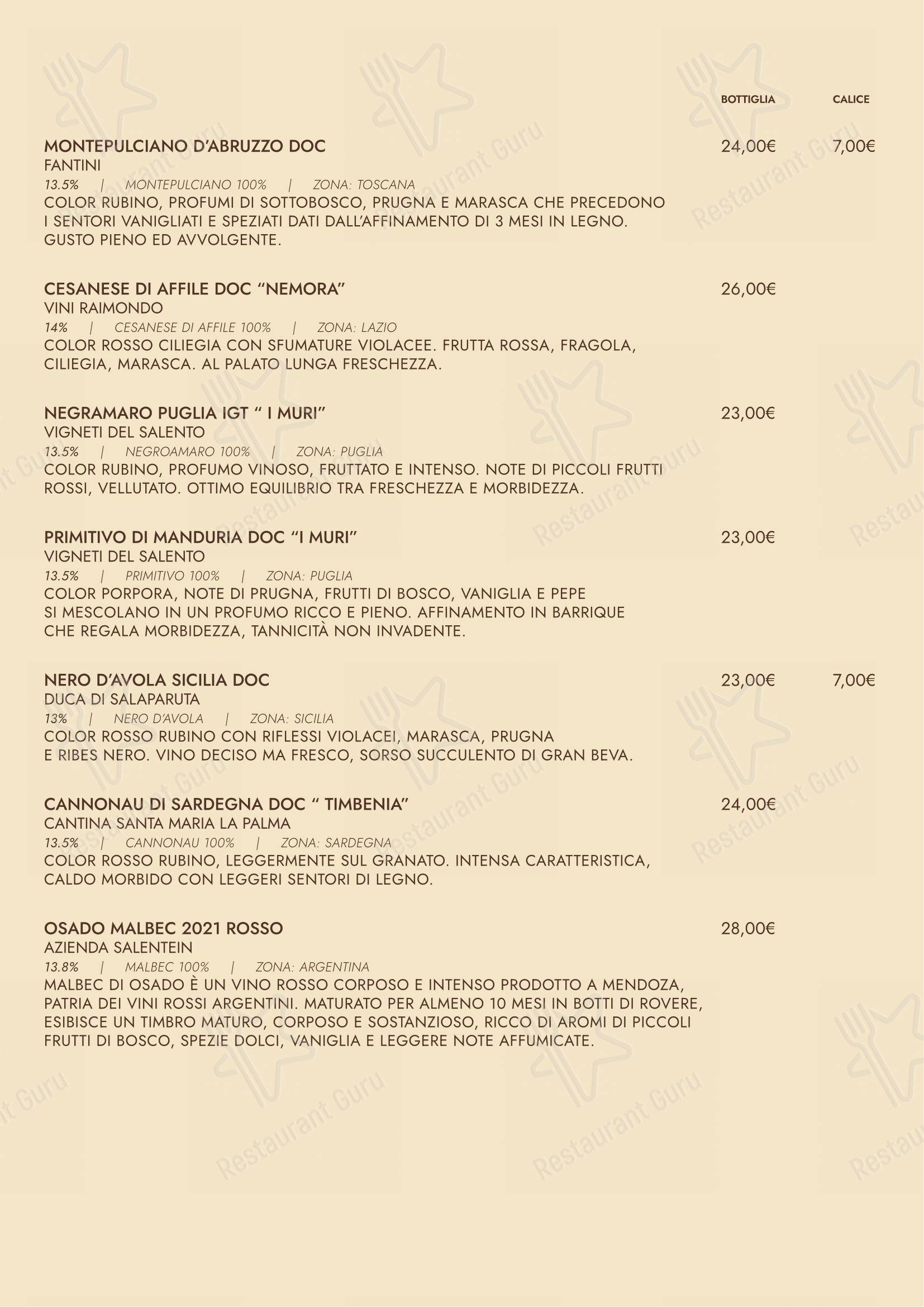 Menu di Il Pane di San Saba - Menu bar