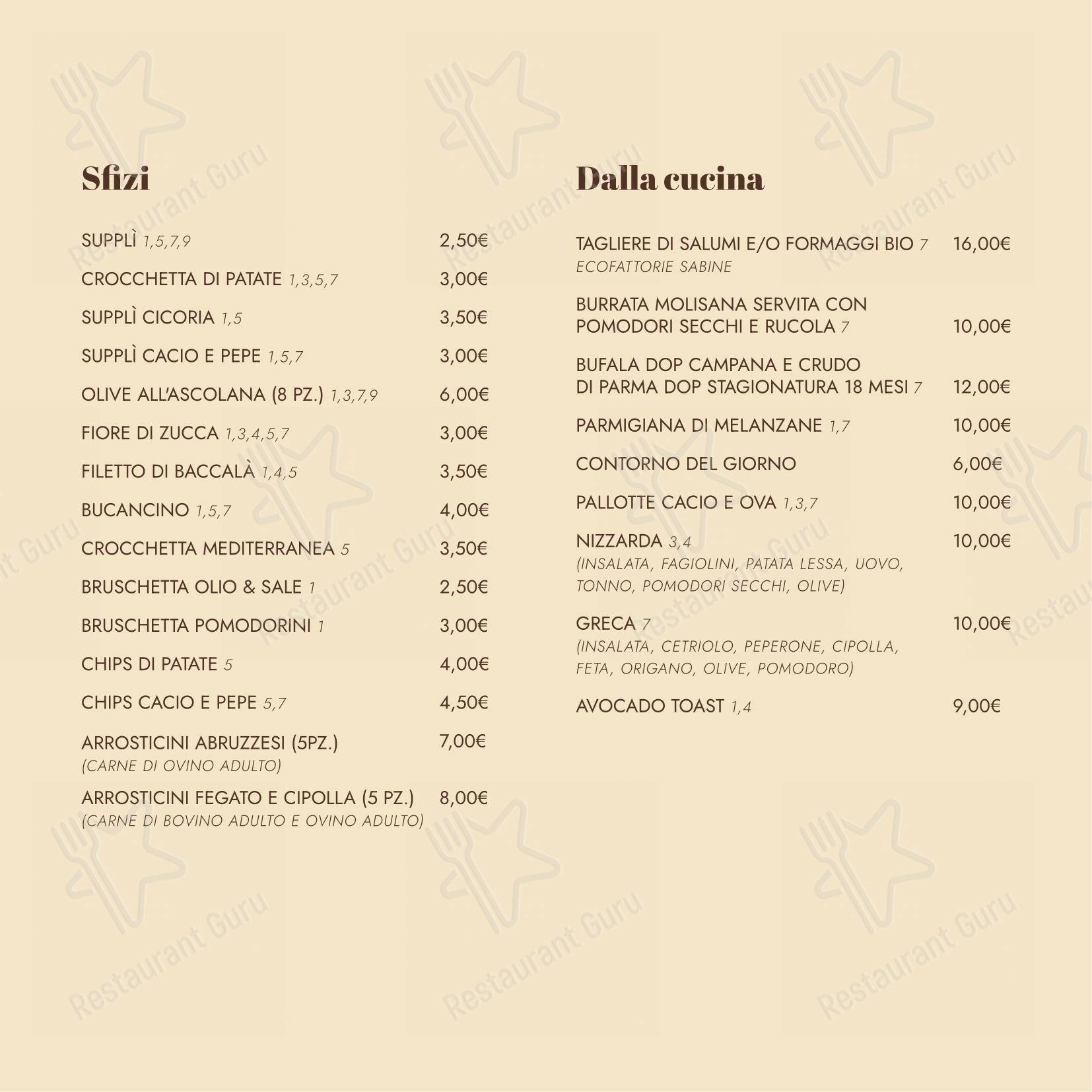 Menu per Il Pane di San Saba in Roma