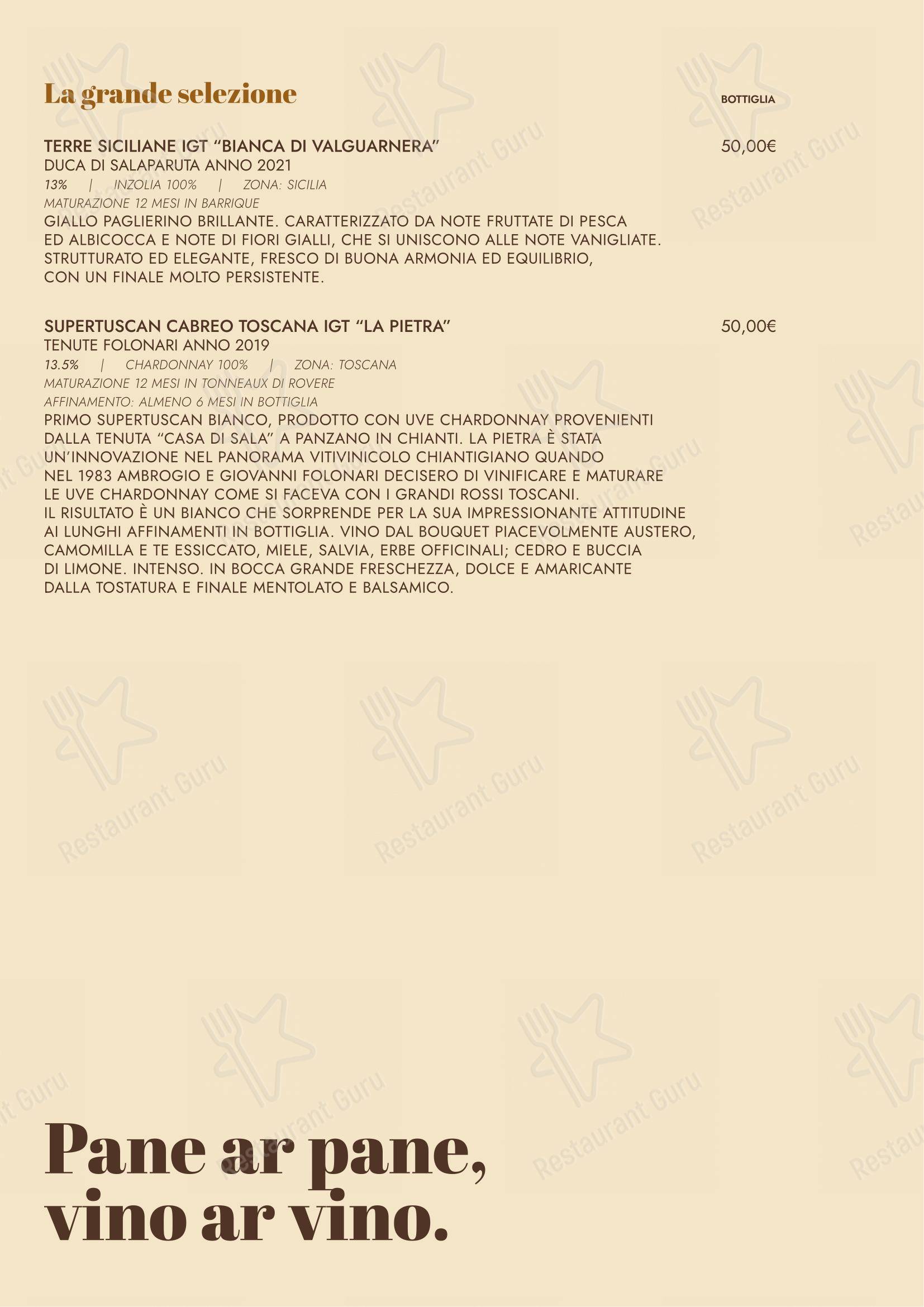 Menu bar per Il Pane di San Saba in Roma