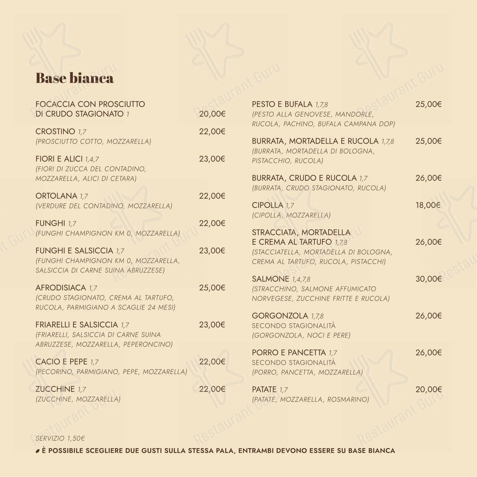 Menu per Il Pane di San Saba in Roma