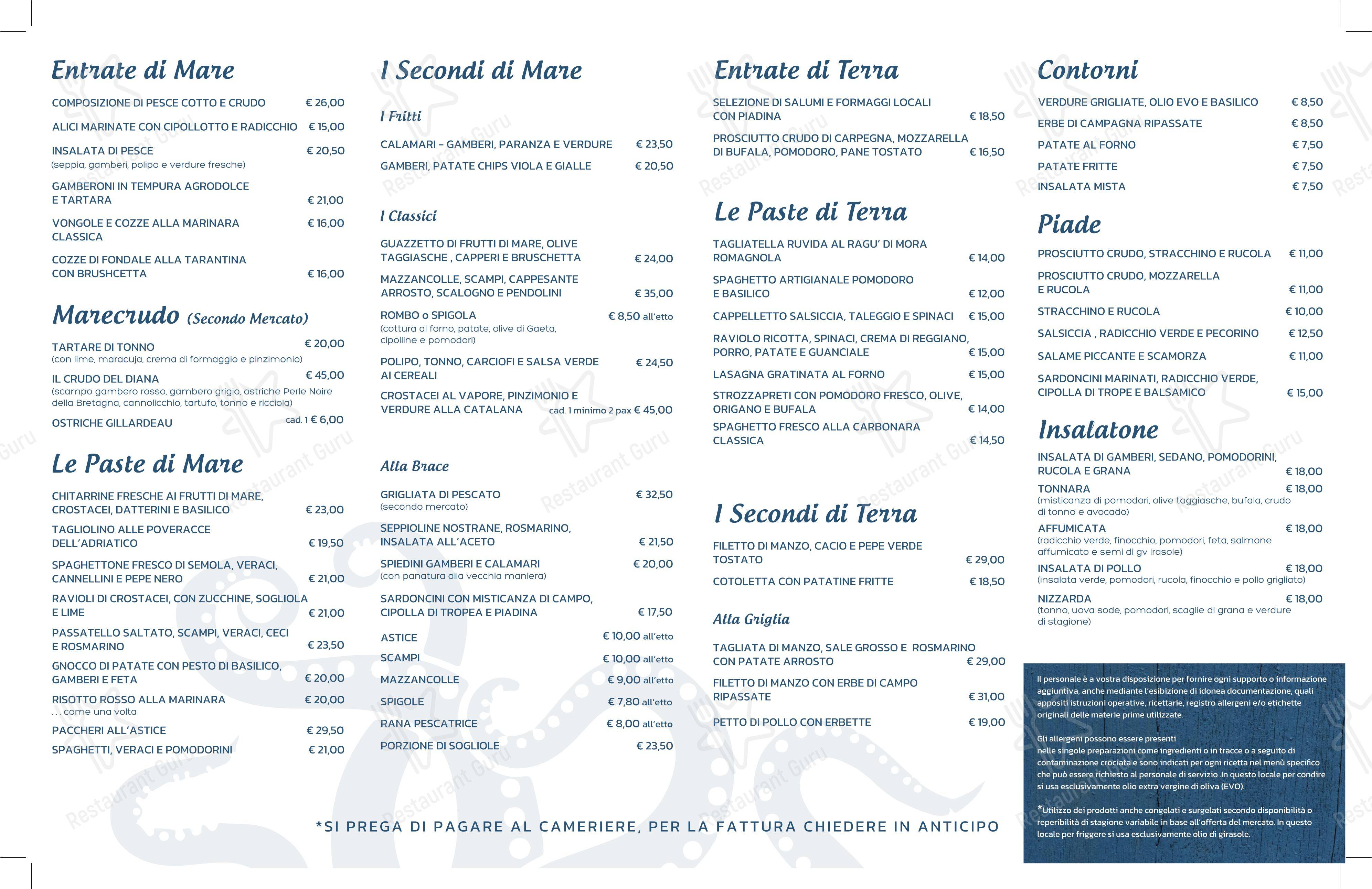 Menu di Ristorante Diana Riccione - Menu