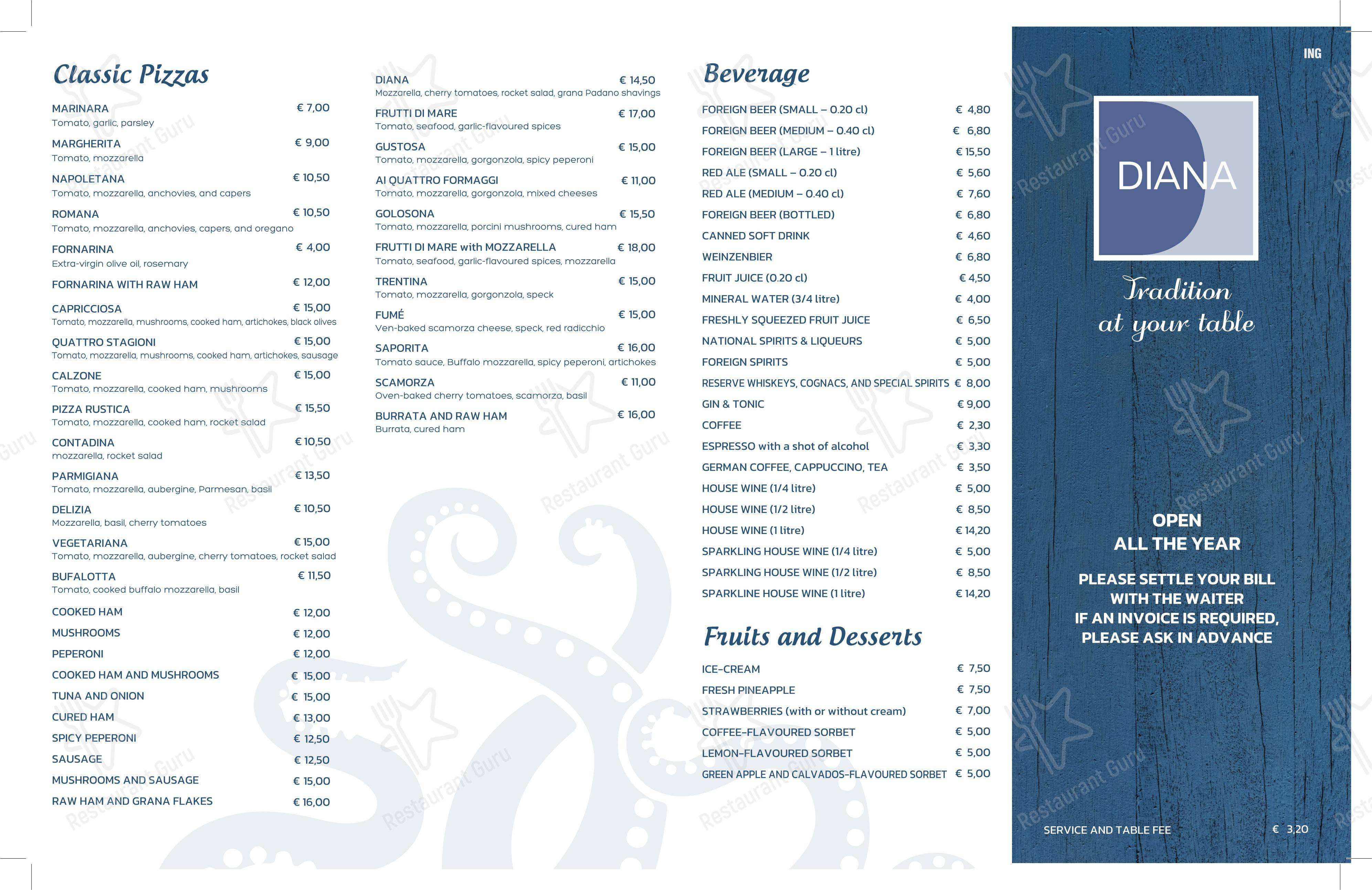 Menu di Ristorante Diana Riccione - Menu bar