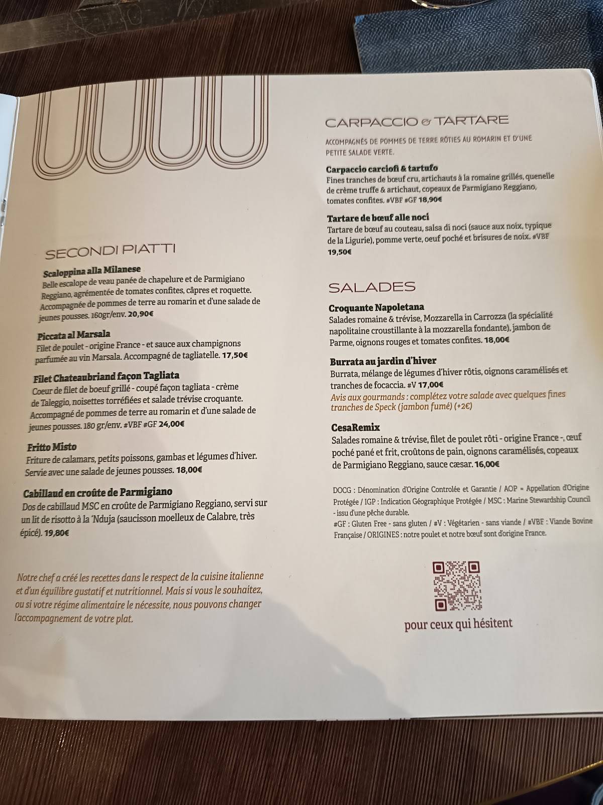 Menu de IL RISTORANTE - Le restaurant Italien de Bordeaux-Mérignac