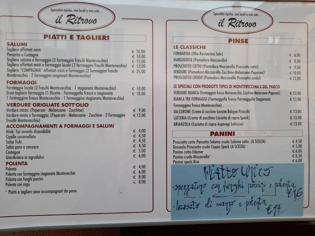 Menu di Il Ritrovo Montevecchia 