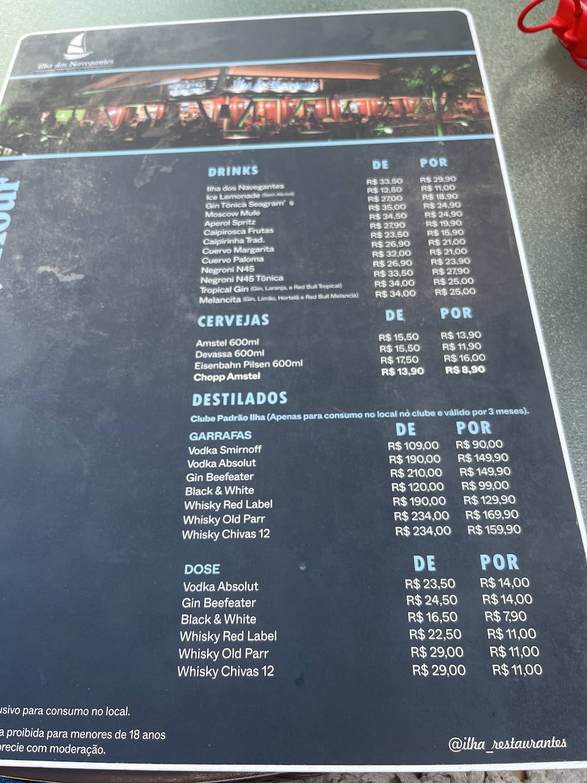 Ilha dos Navegantes cardápio