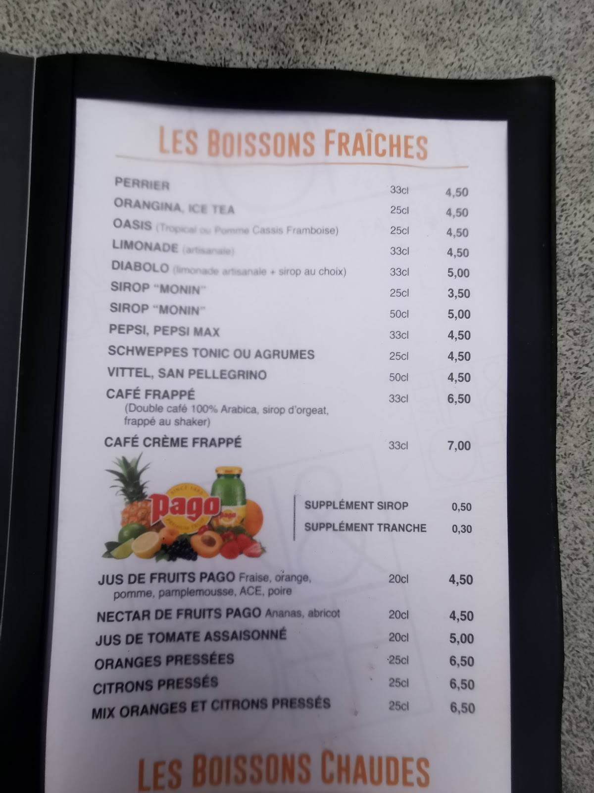 Menu de In & Off café-restaurant