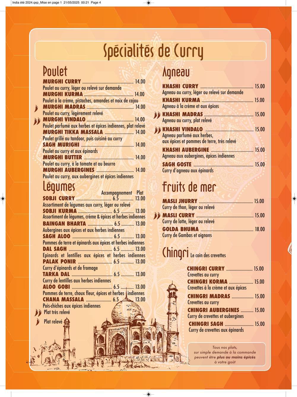 Menu de India Restaurant