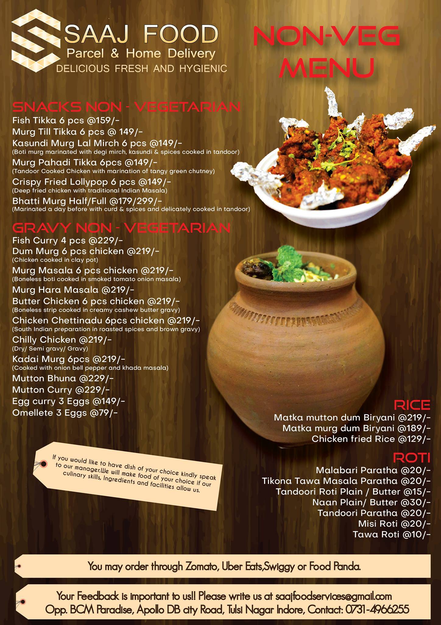 Saaj Food menu