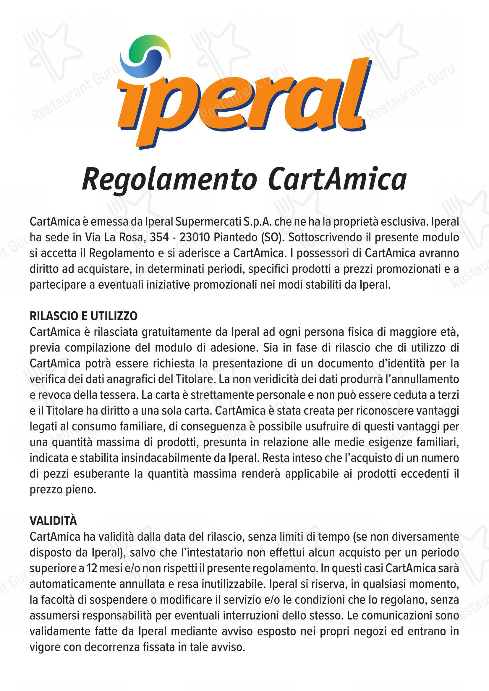 Menu per Iperal RistoBar - Fuentes caffè bar