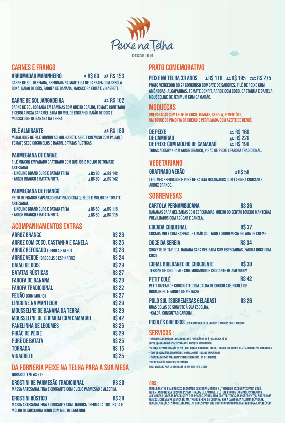 Restaurante Peixe na Telha cardápio