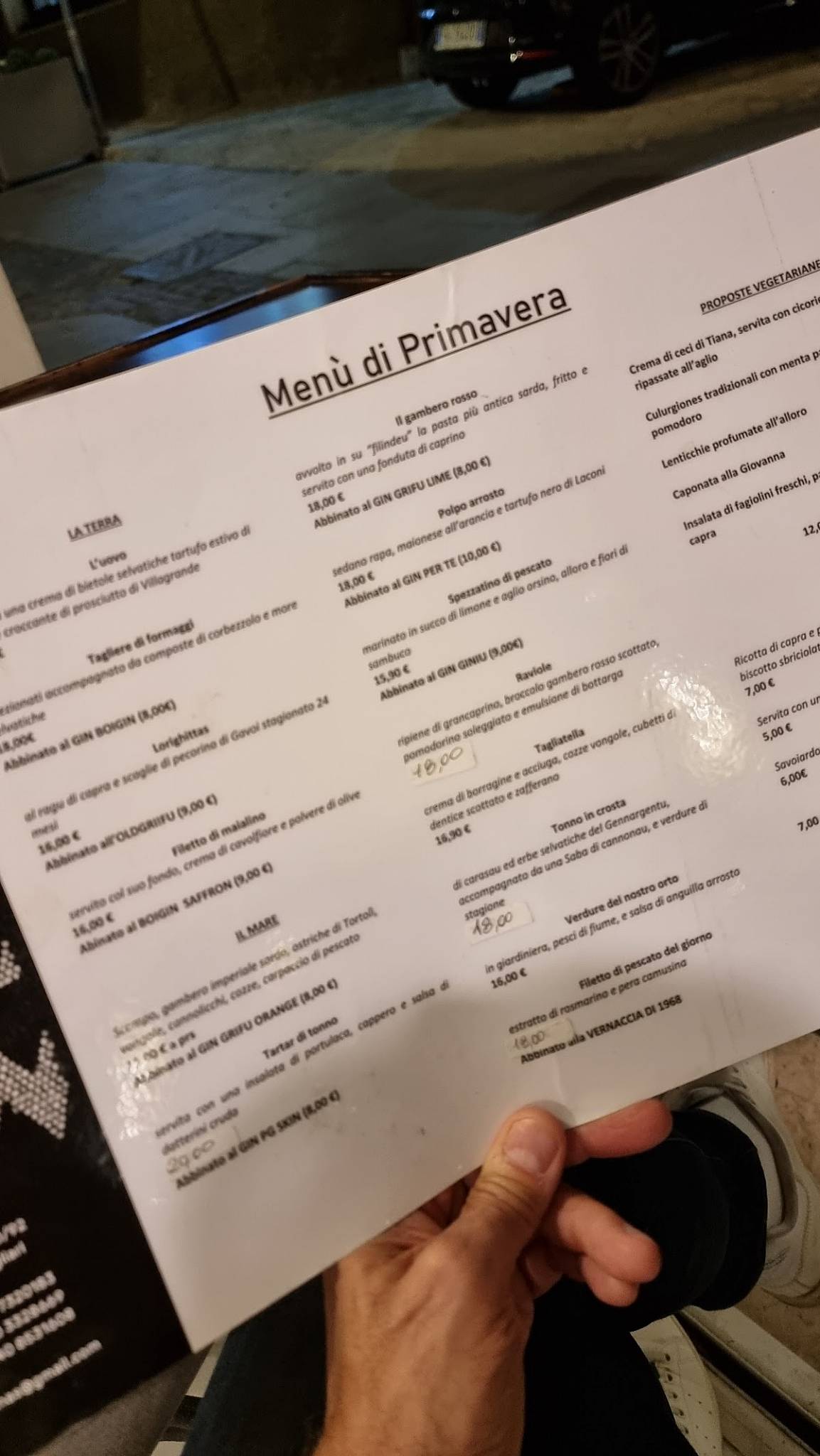 Menu di Is Femminas ristorante 