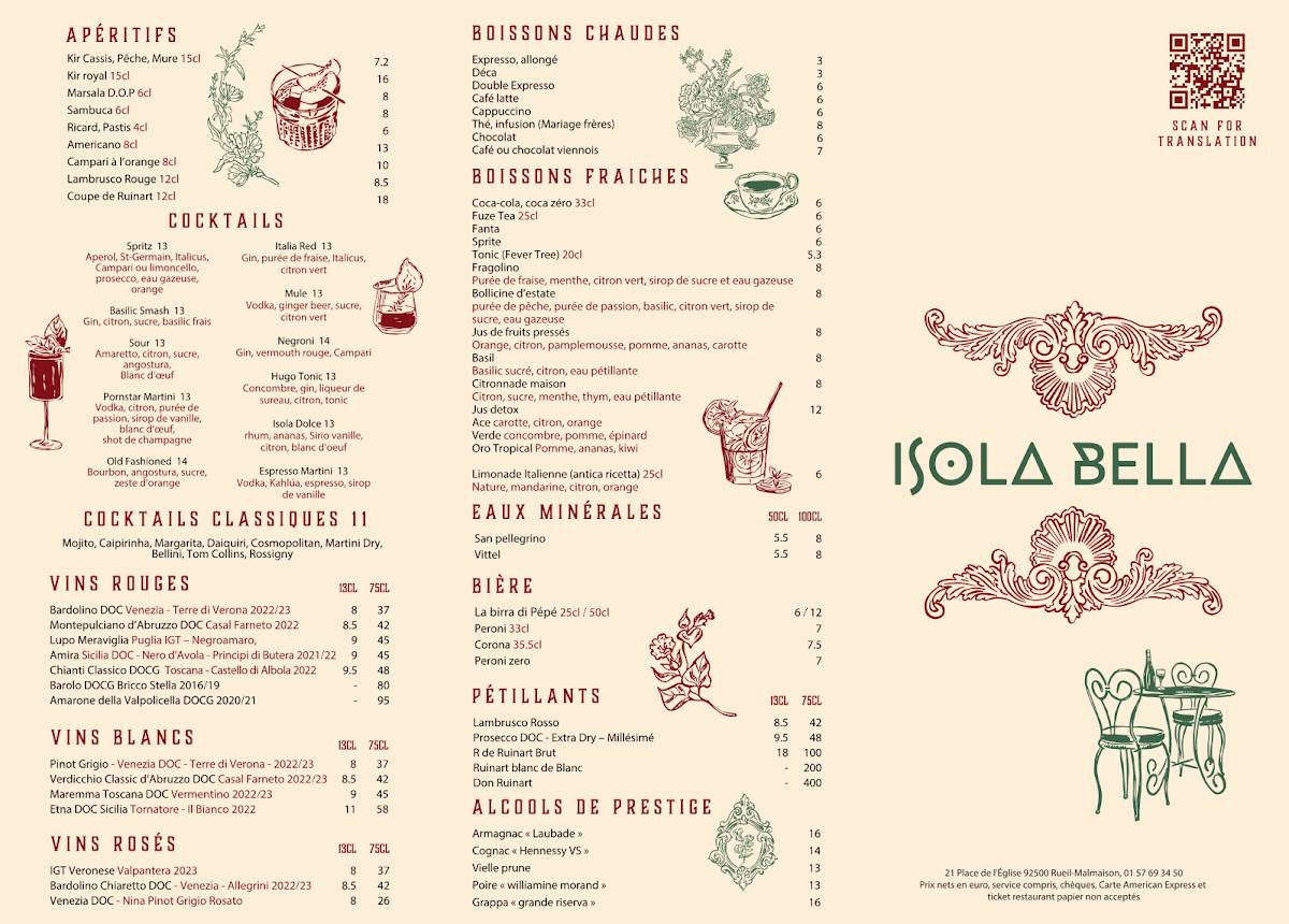 Menu de Isola Bella