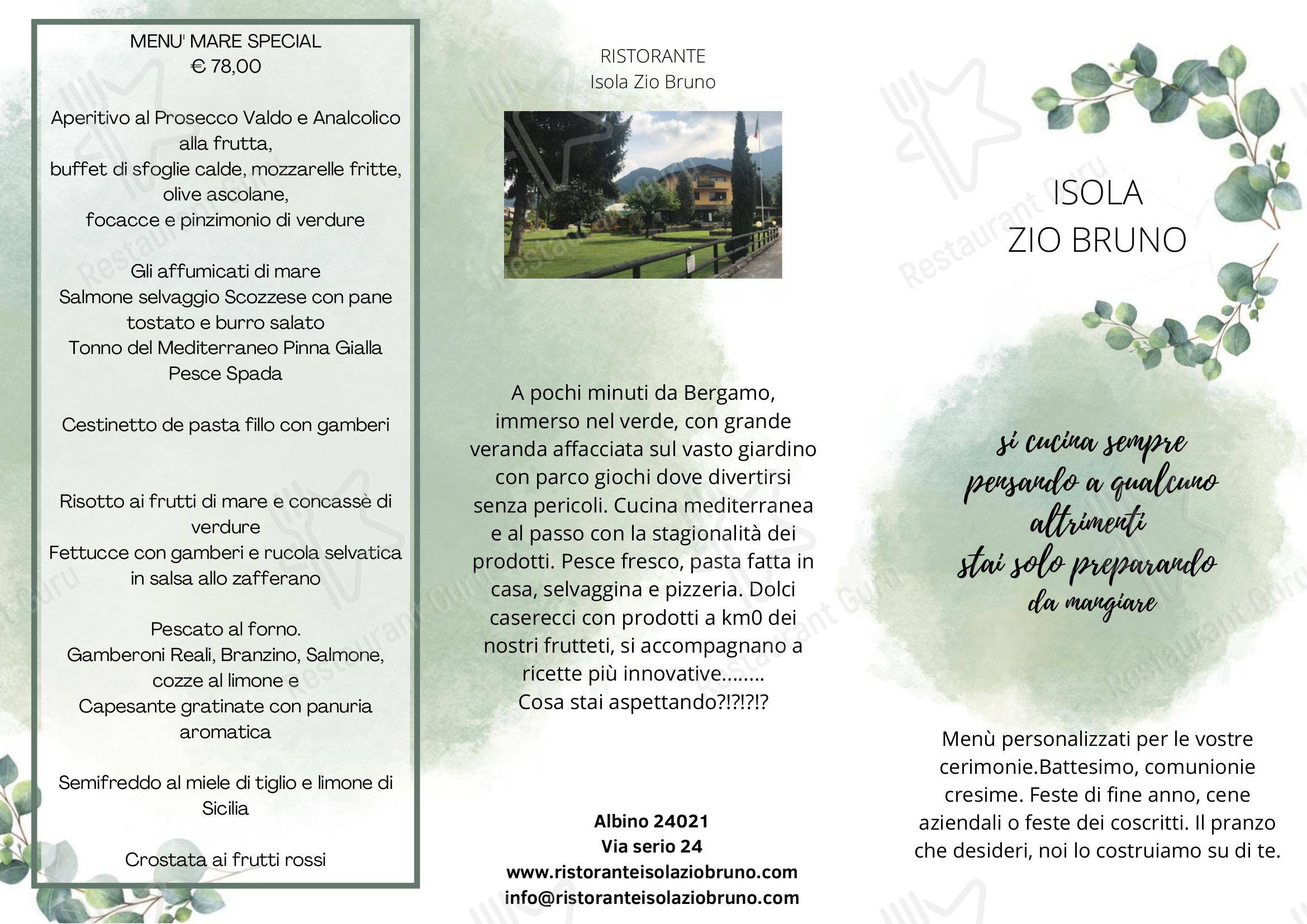 Menu per Ristorante Isola Zio Bruno in Albino