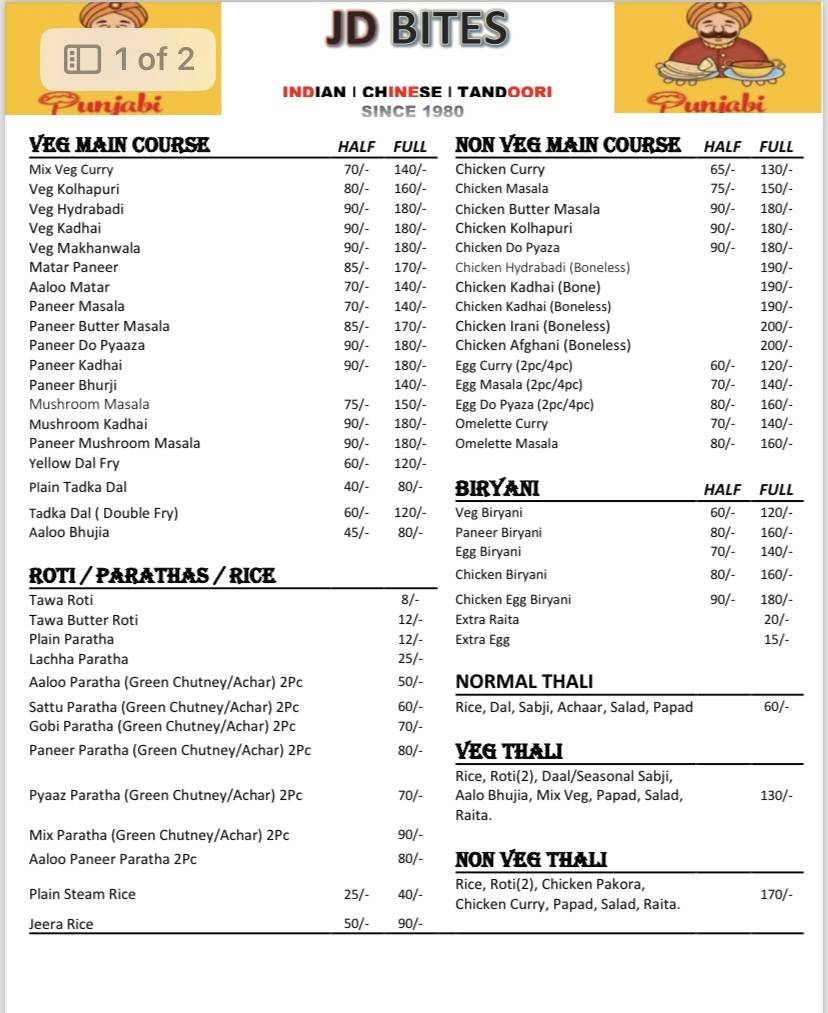 JD Bites menu