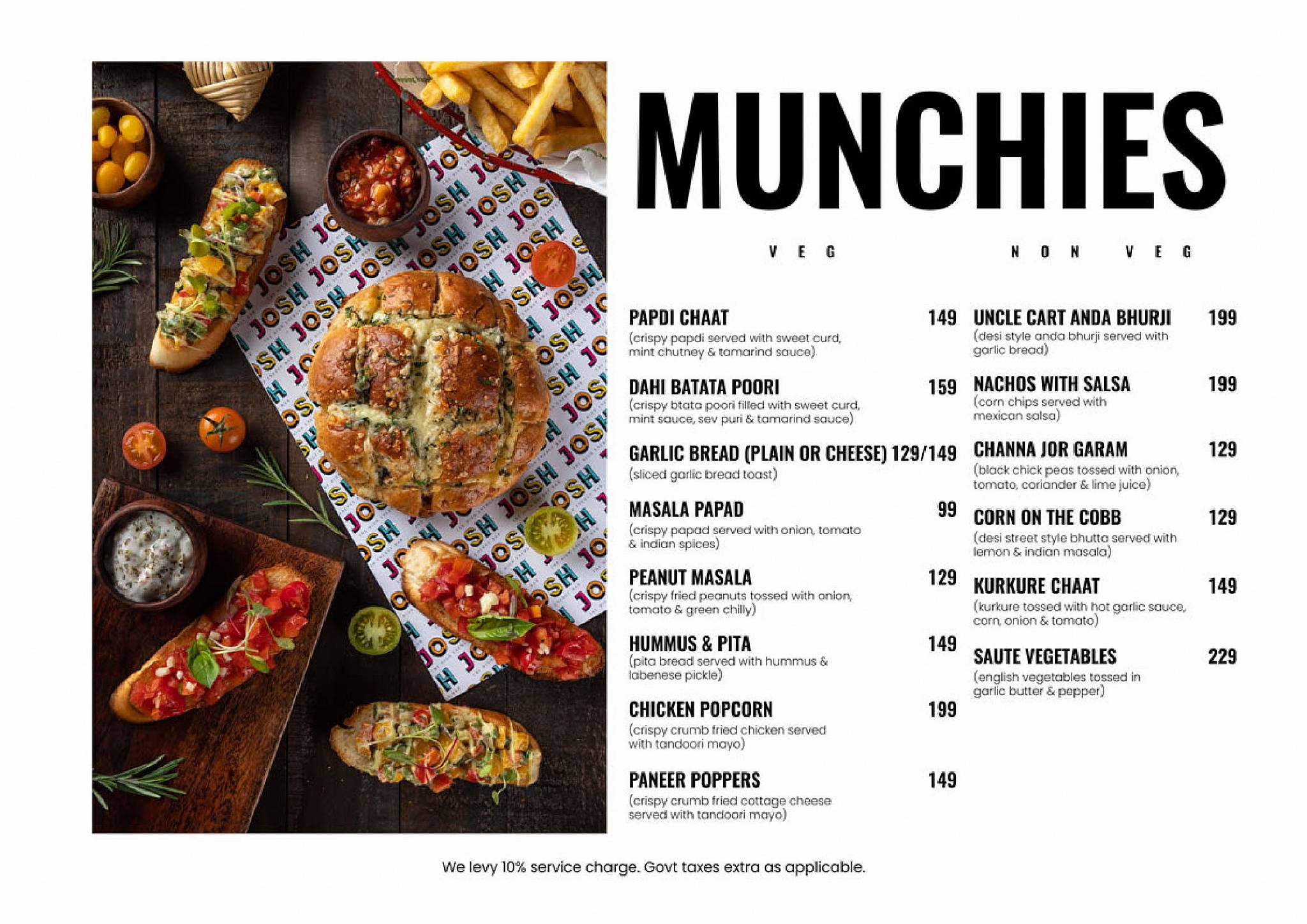 JOSH-THE HIGH ENERGY BAR menu