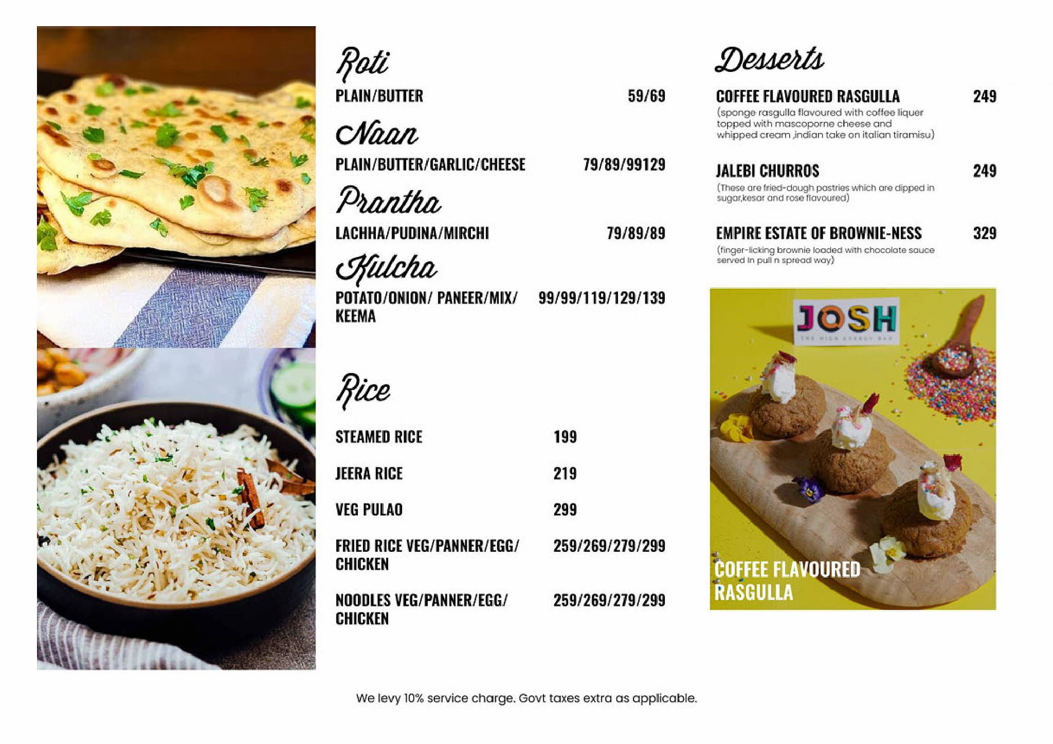 JOSH-THE HIGH ENERGY BAR menu