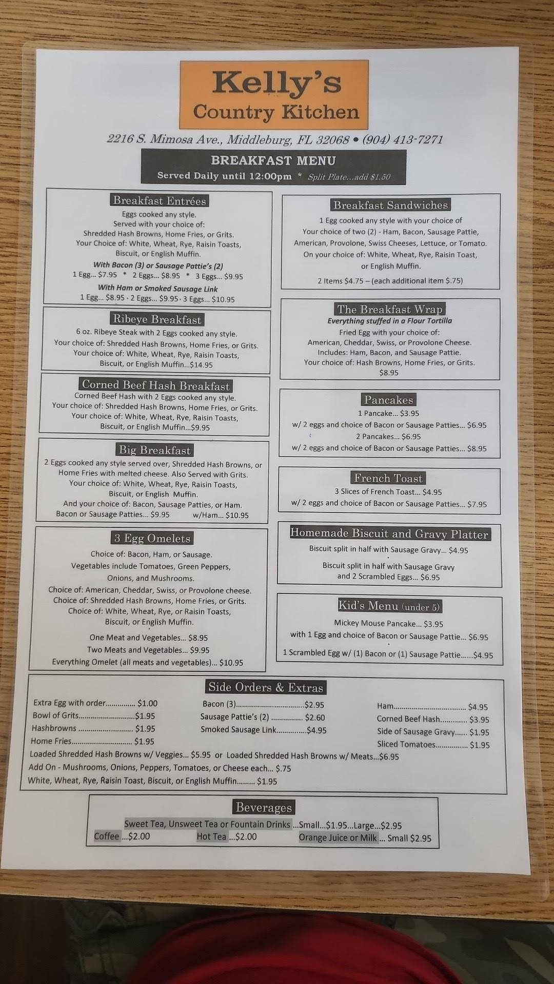 Menu At Kelly S Country Kitchen Restaurant Middleburg   Jacksonville Kellys Country Kitchen Menu 