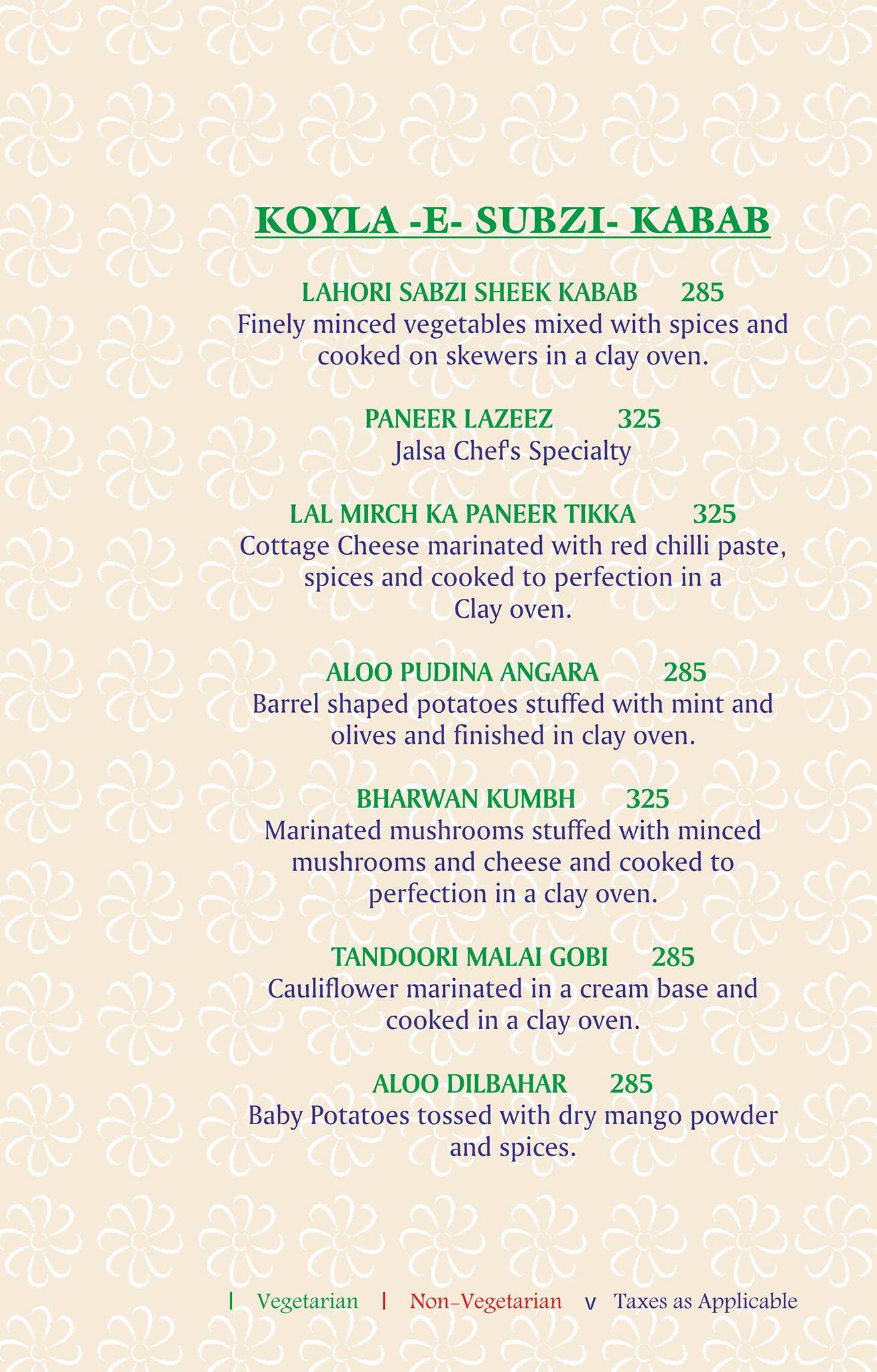Jalsa menu