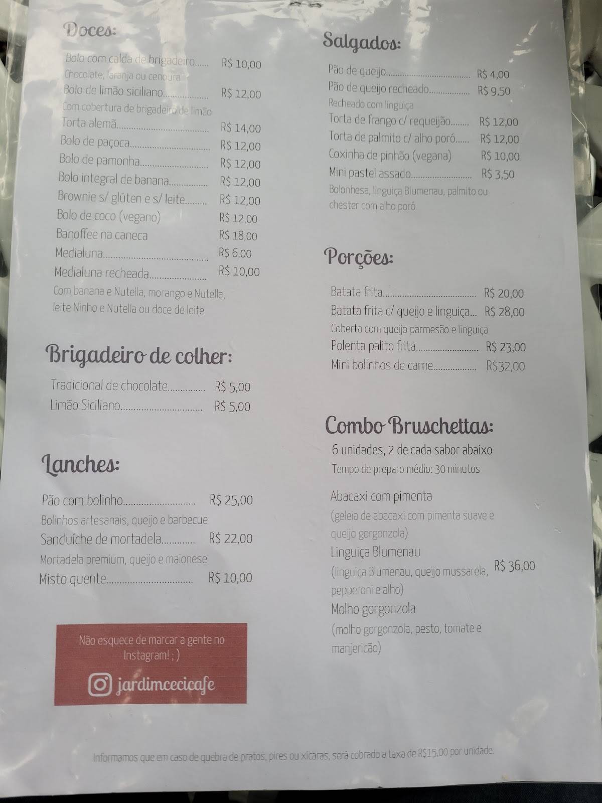 Jardim Ceci - Café cardápio