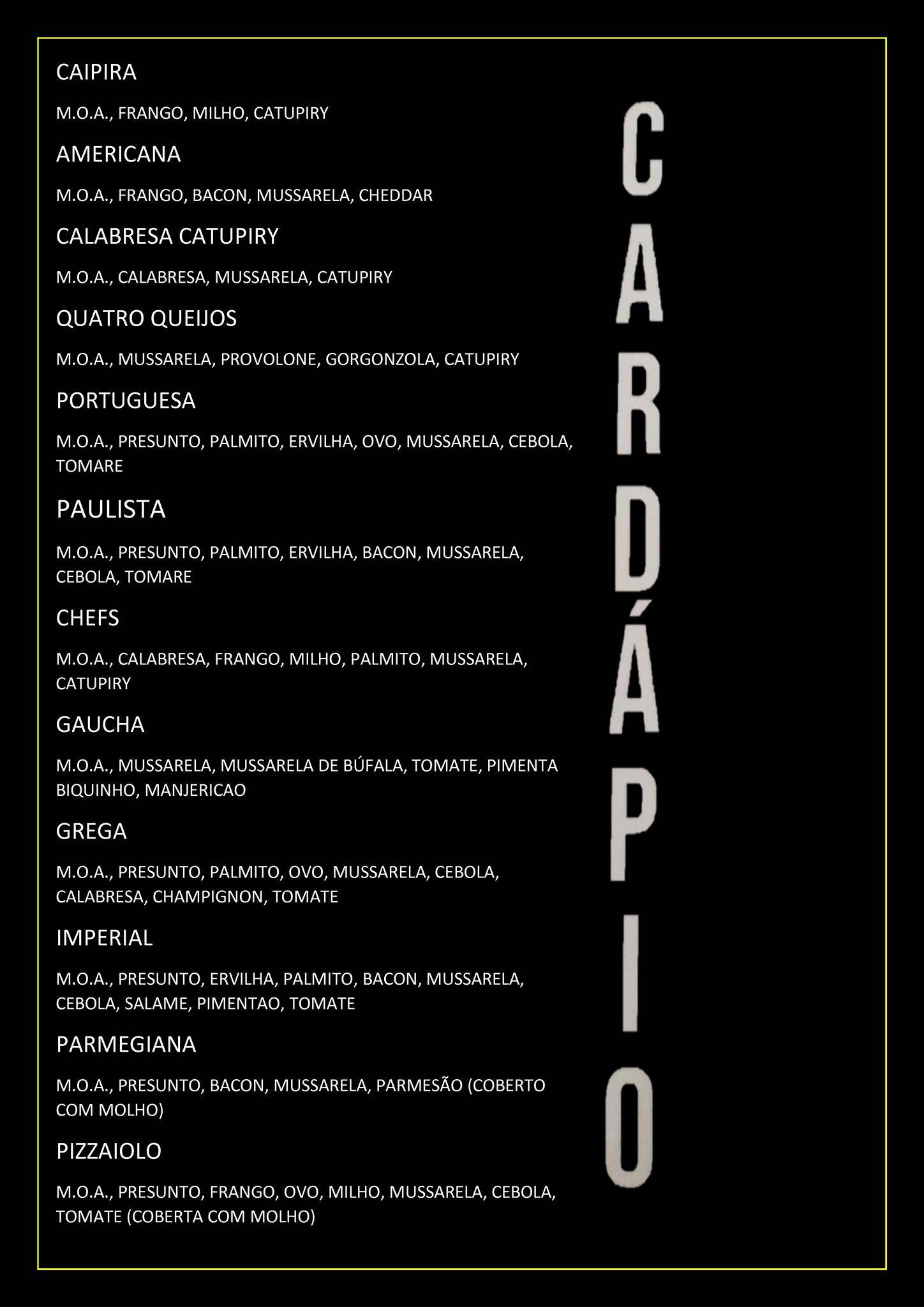 Chefs pizzaria cardápio