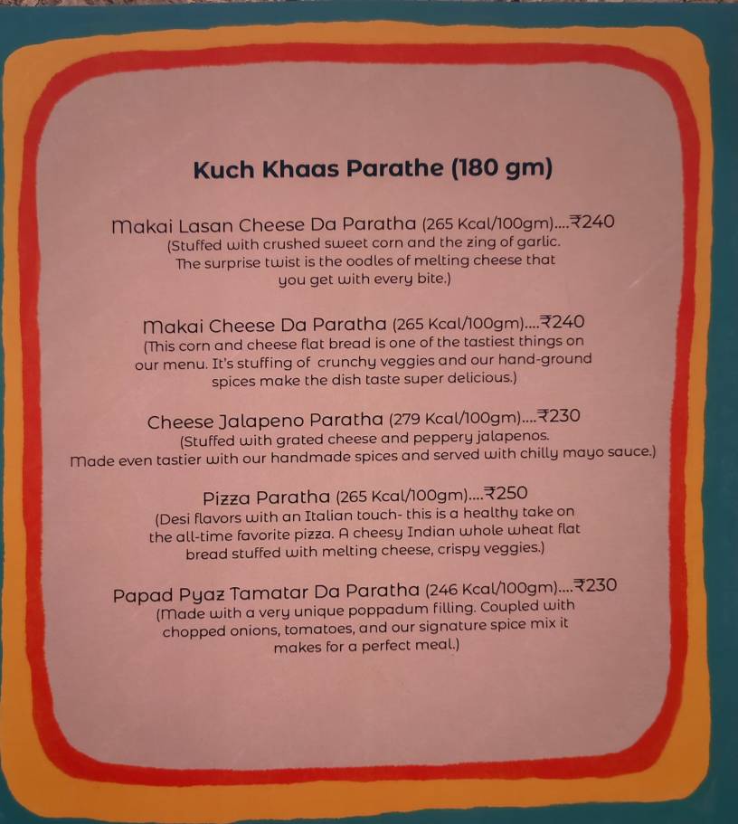 Jassi De Parathe menu