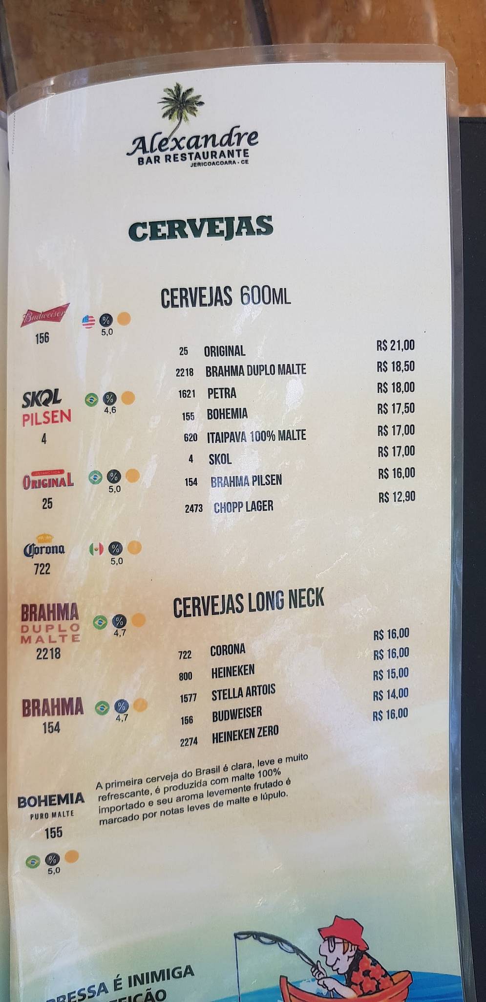 Bar do Alexandre cardápio