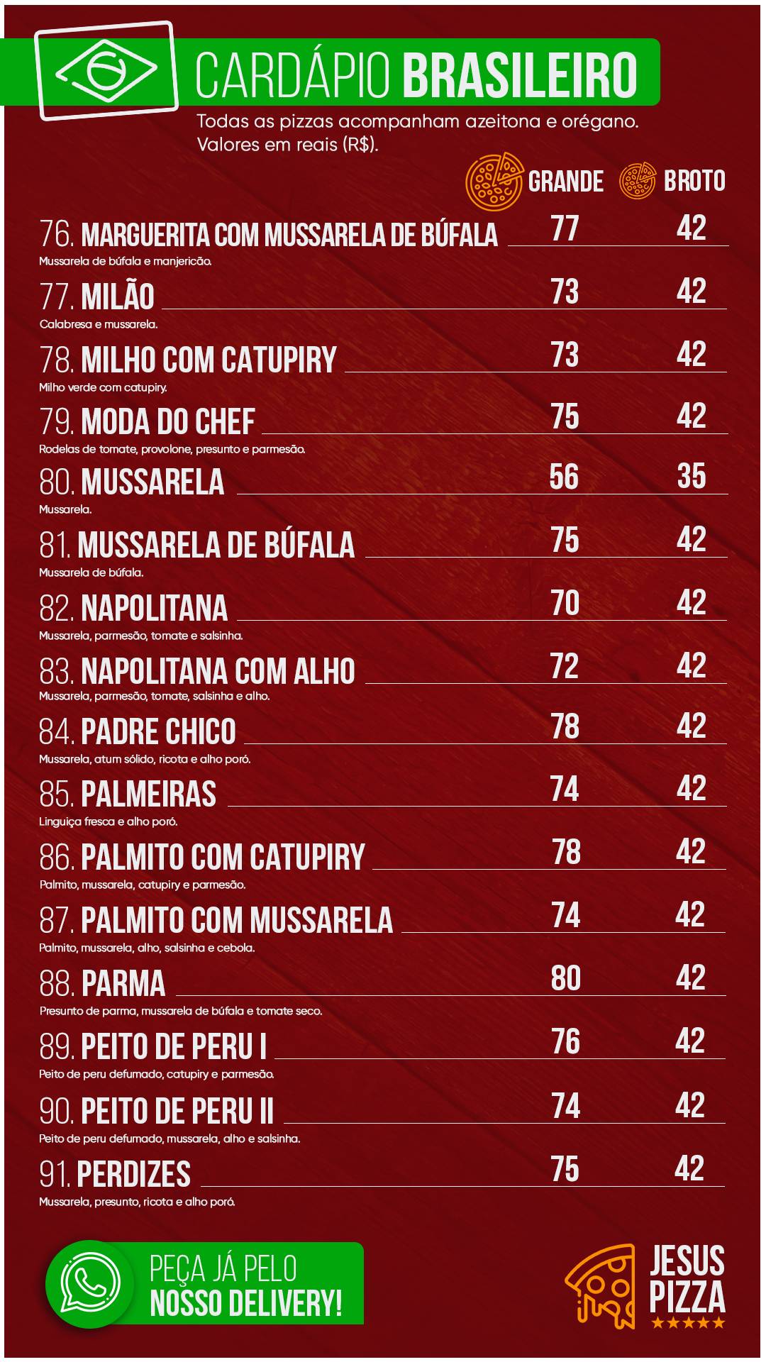 Jesus Pizza cardápio