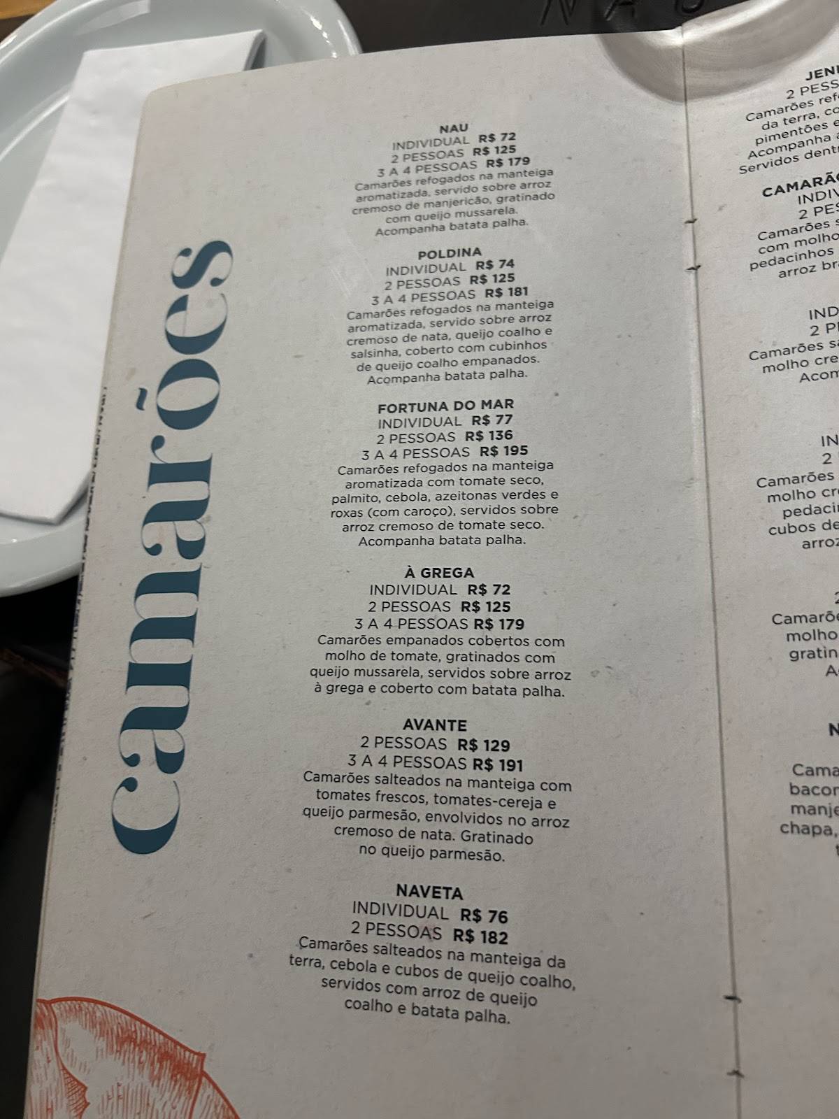 Restaurante Nau Frutos Do Mar - Manaíra cardápio