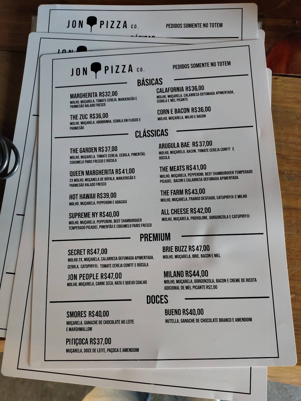 Jon Pizza Co. cardápio