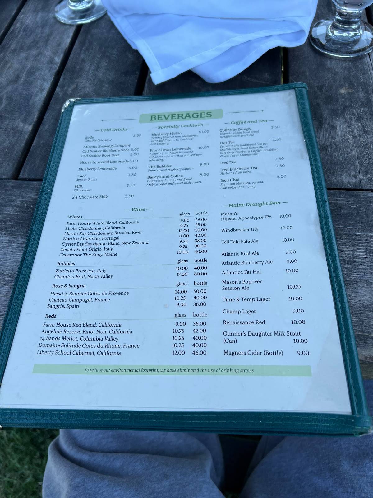 Menu at Jordan Pond House Restaurant, Mount Desert, Park Loop Rd
