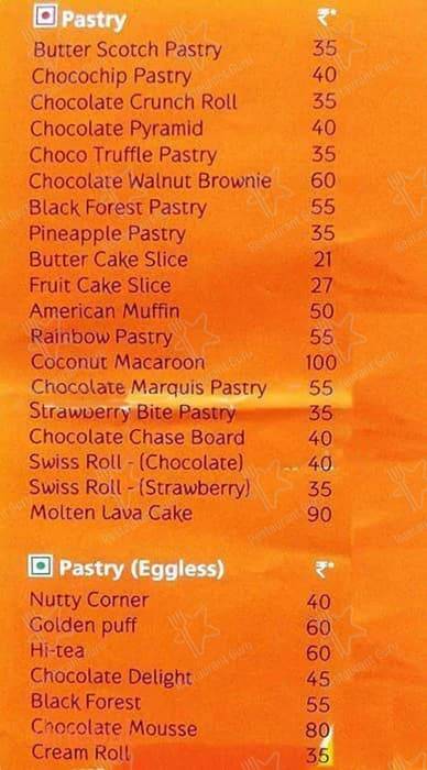 Just Baked menu