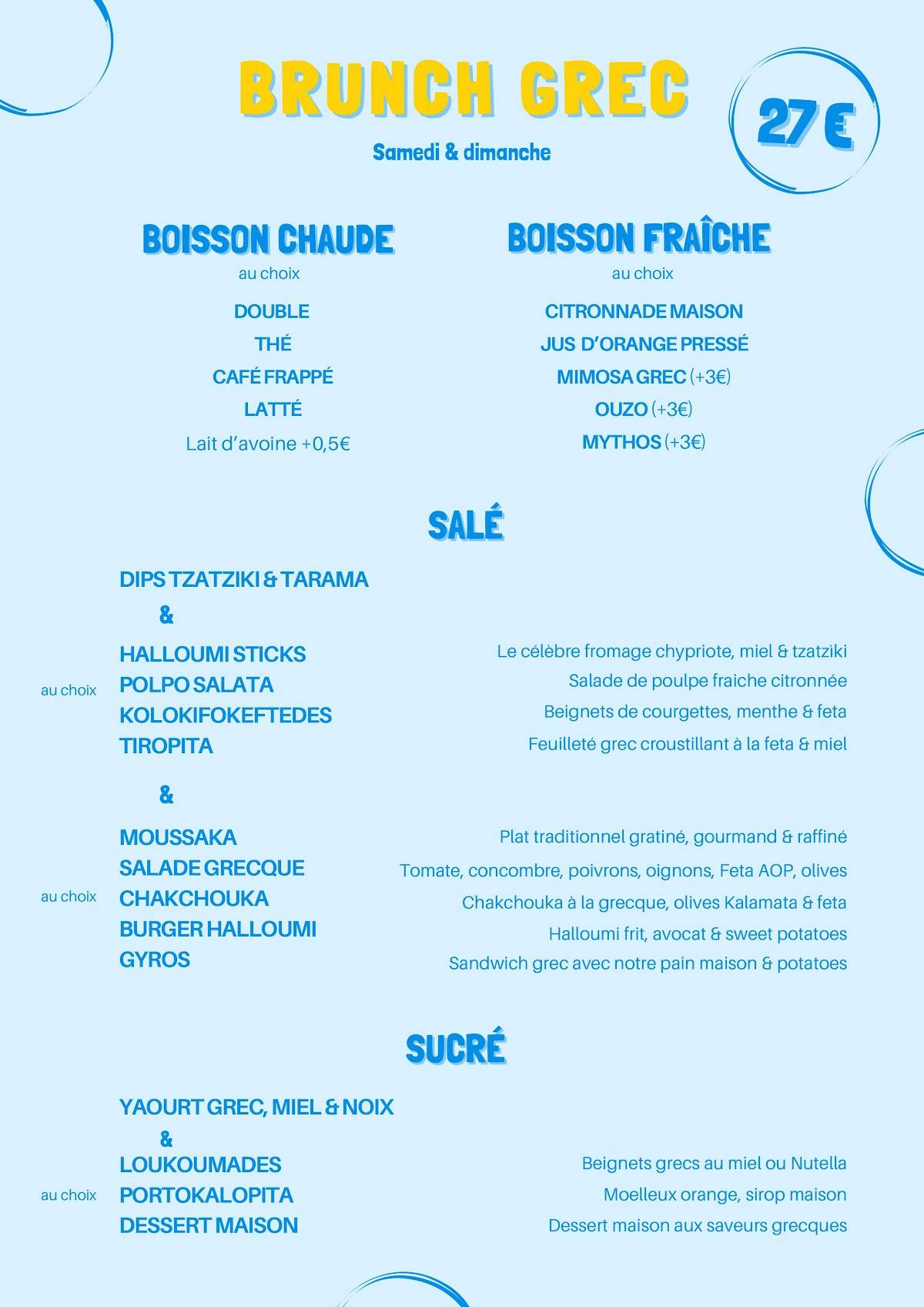 Menu de KALI Restaurant grec