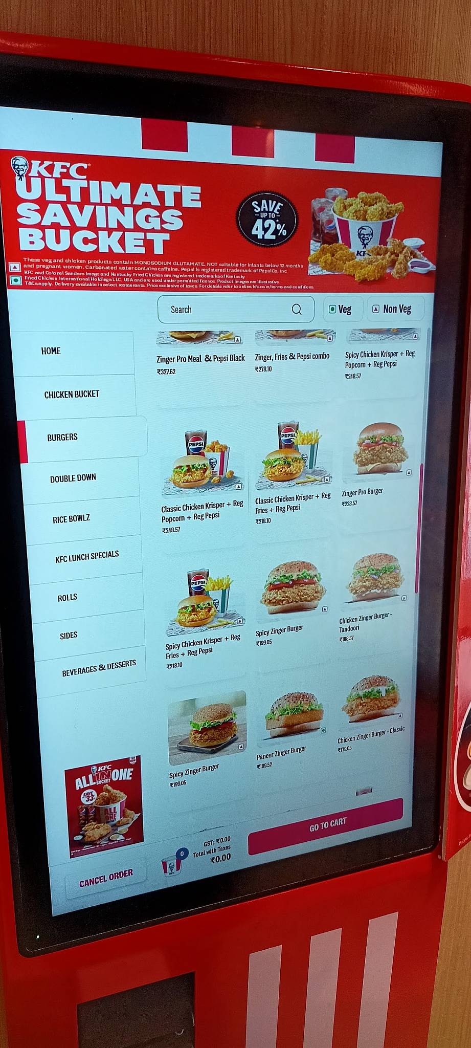 KFC menu