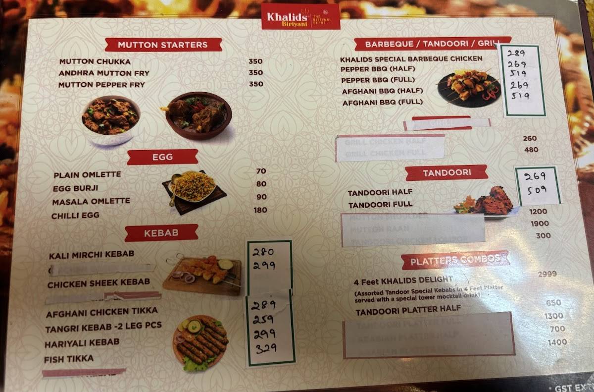 KHALIDS BIRIYANI BEST BIRIYANI RESTAURANT IN MADURAI 218, Theni Main Rd, Kalavasal, Madurai, Tamil Nadu 625016 menu