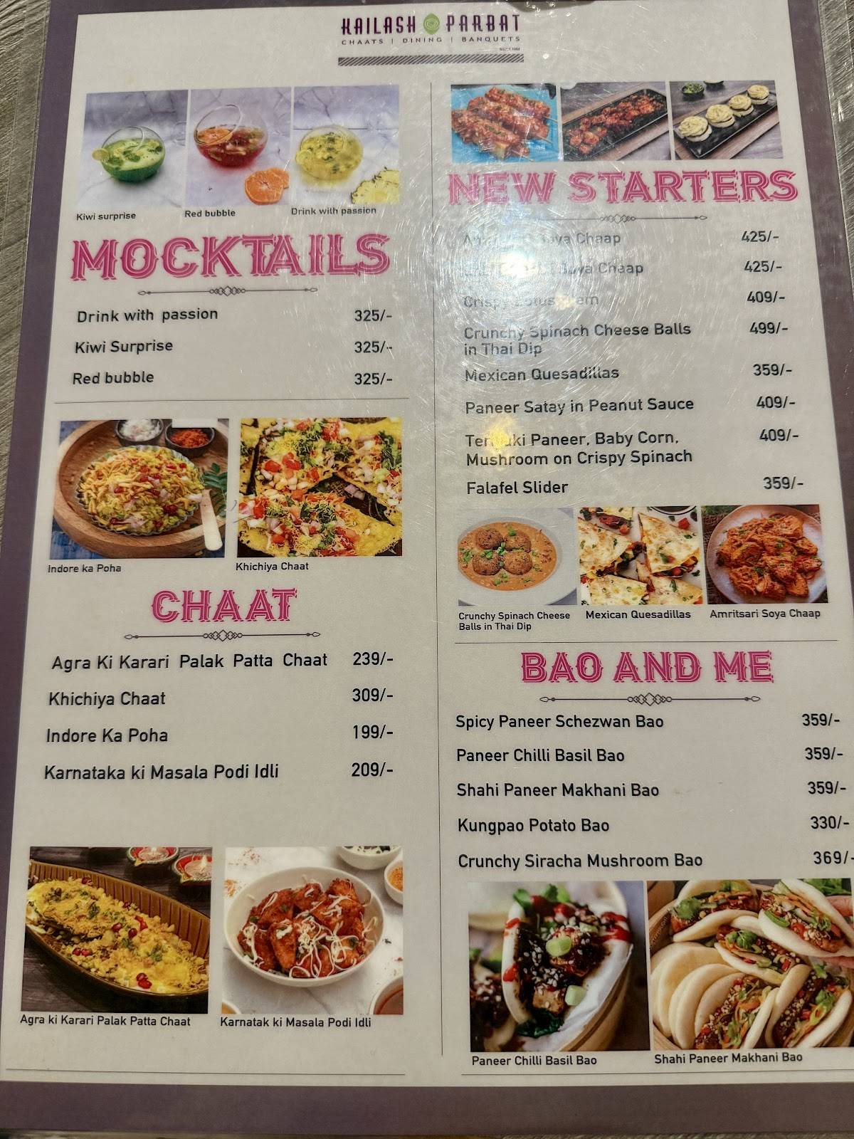 Kailash Parbat Restaurant & Banquet Hall menu