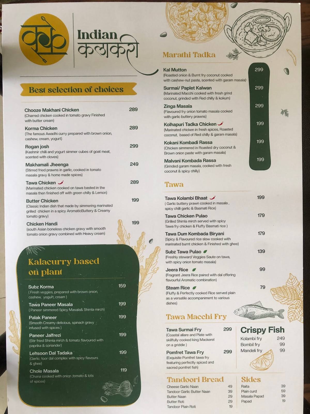 Kalacurry Family Restaurant menu