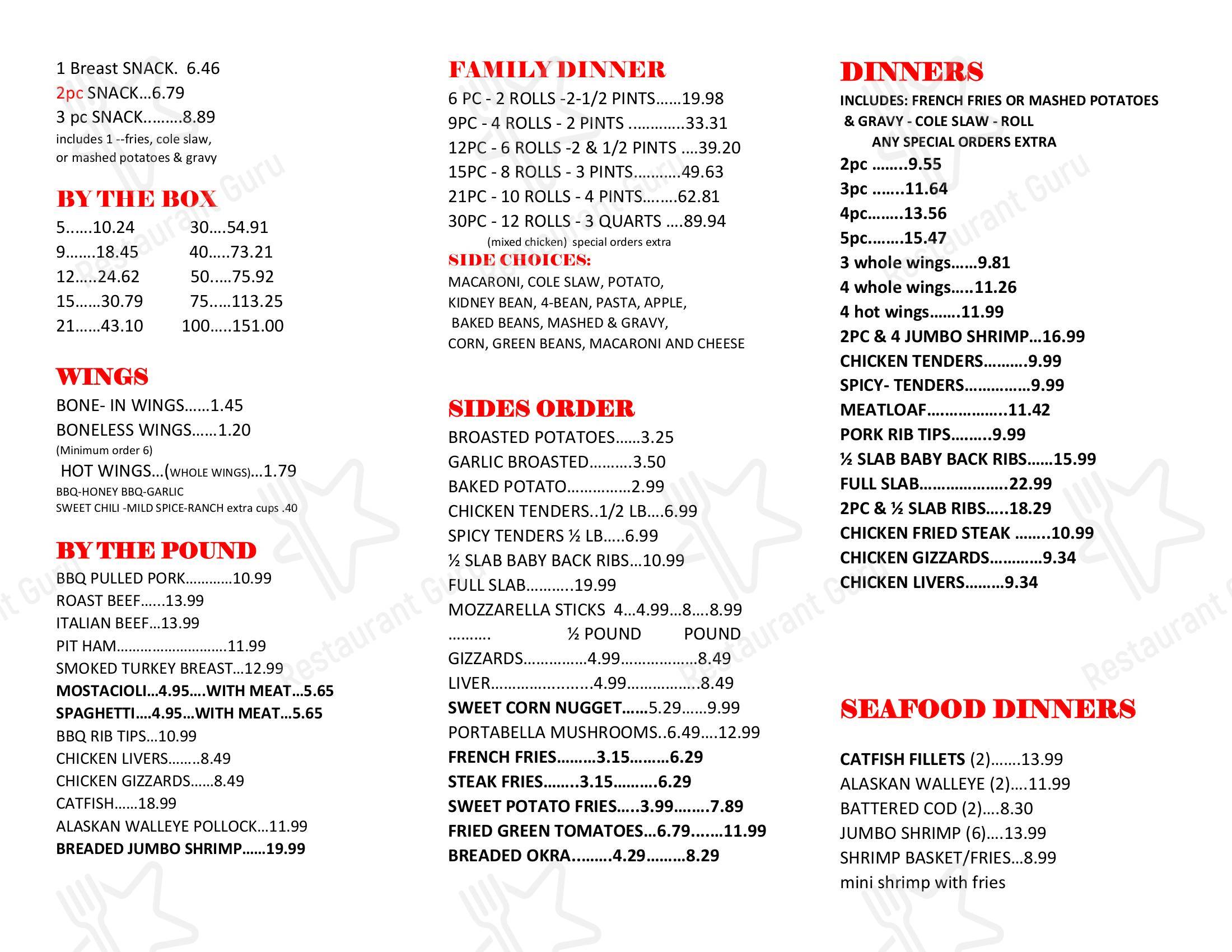 Menu at JR’S CHICKEN restaurant, Kankakee, 135 E Bourbonnais St