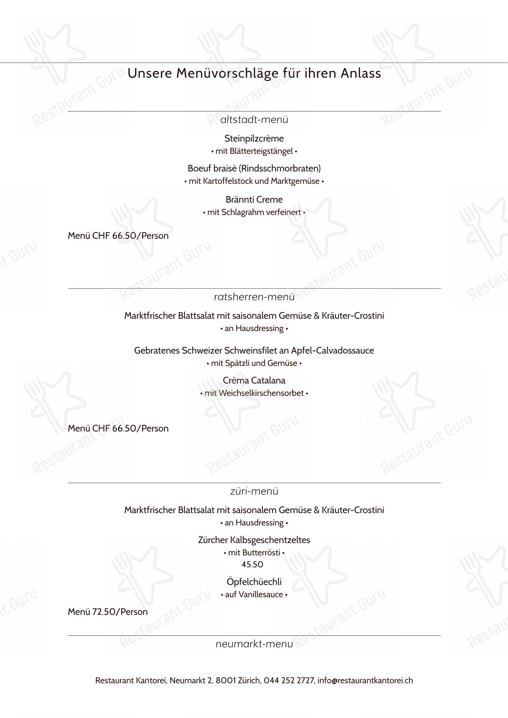 Крафт меню per Kantorei in Zurigo