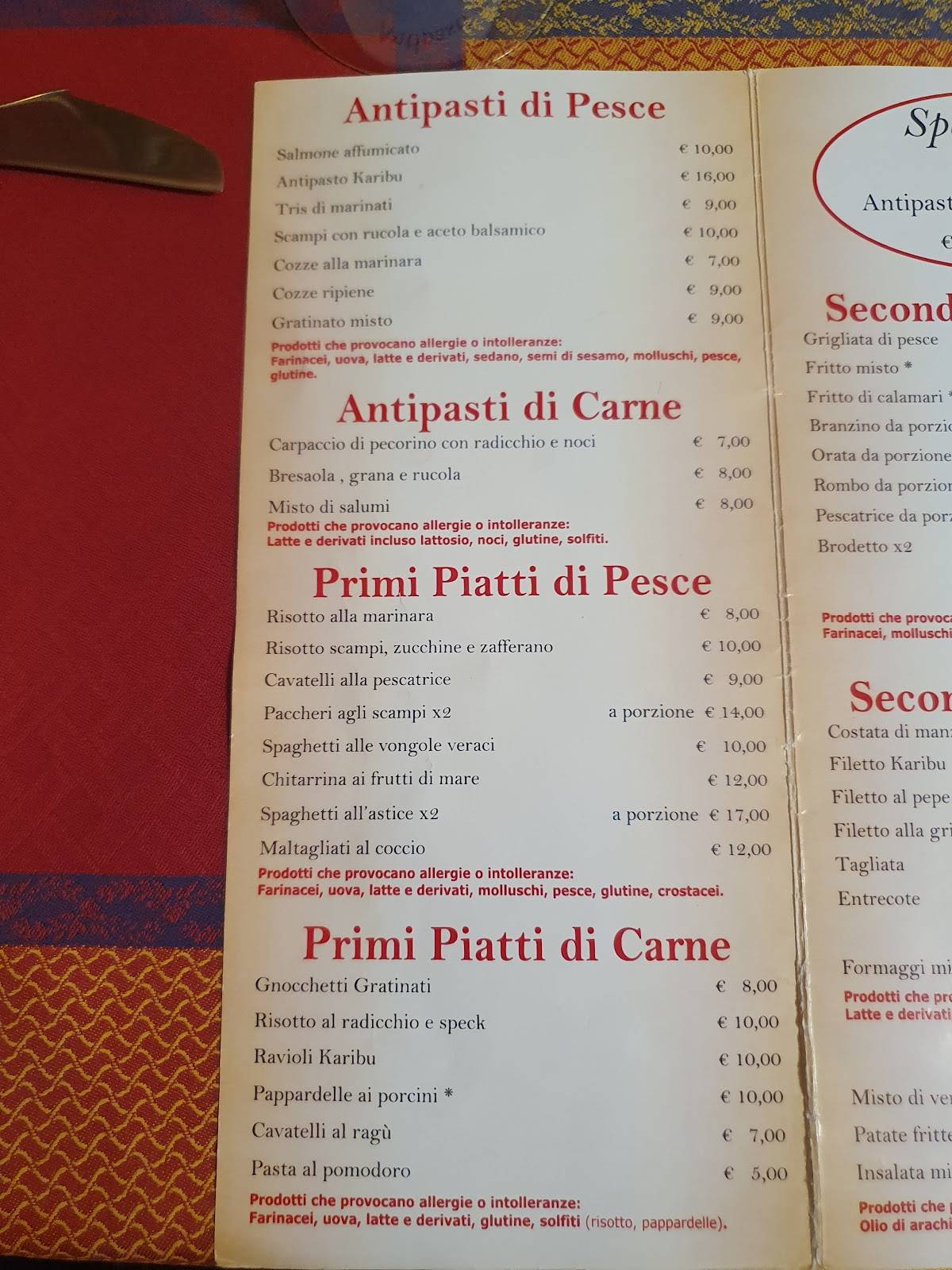 Menu di Karibu 